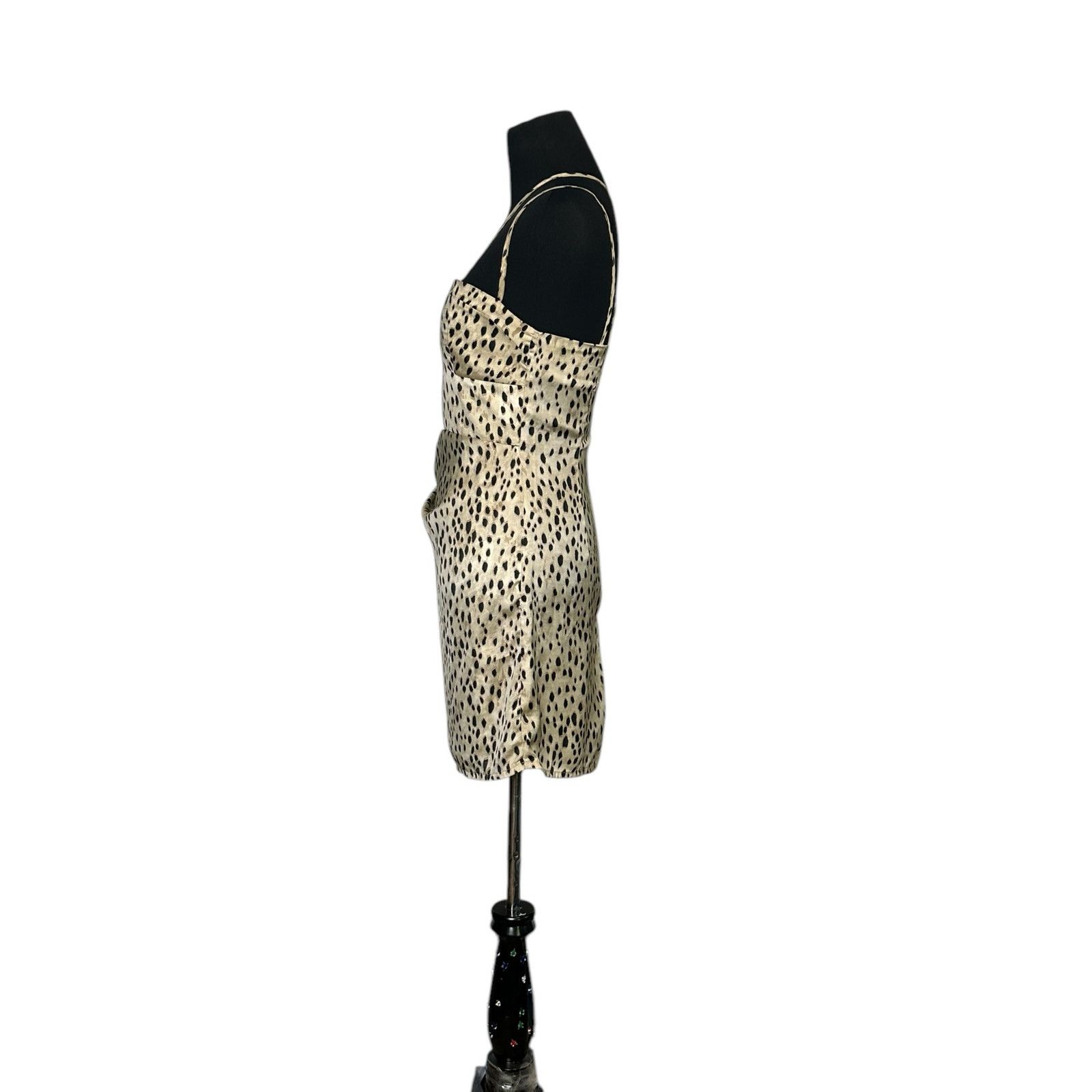 Zara Zara Beige Black Satin Animal Print Mini Slip Dress size XS Size XS / US 0-2 / IT 36-38 - 8 Thumbnail