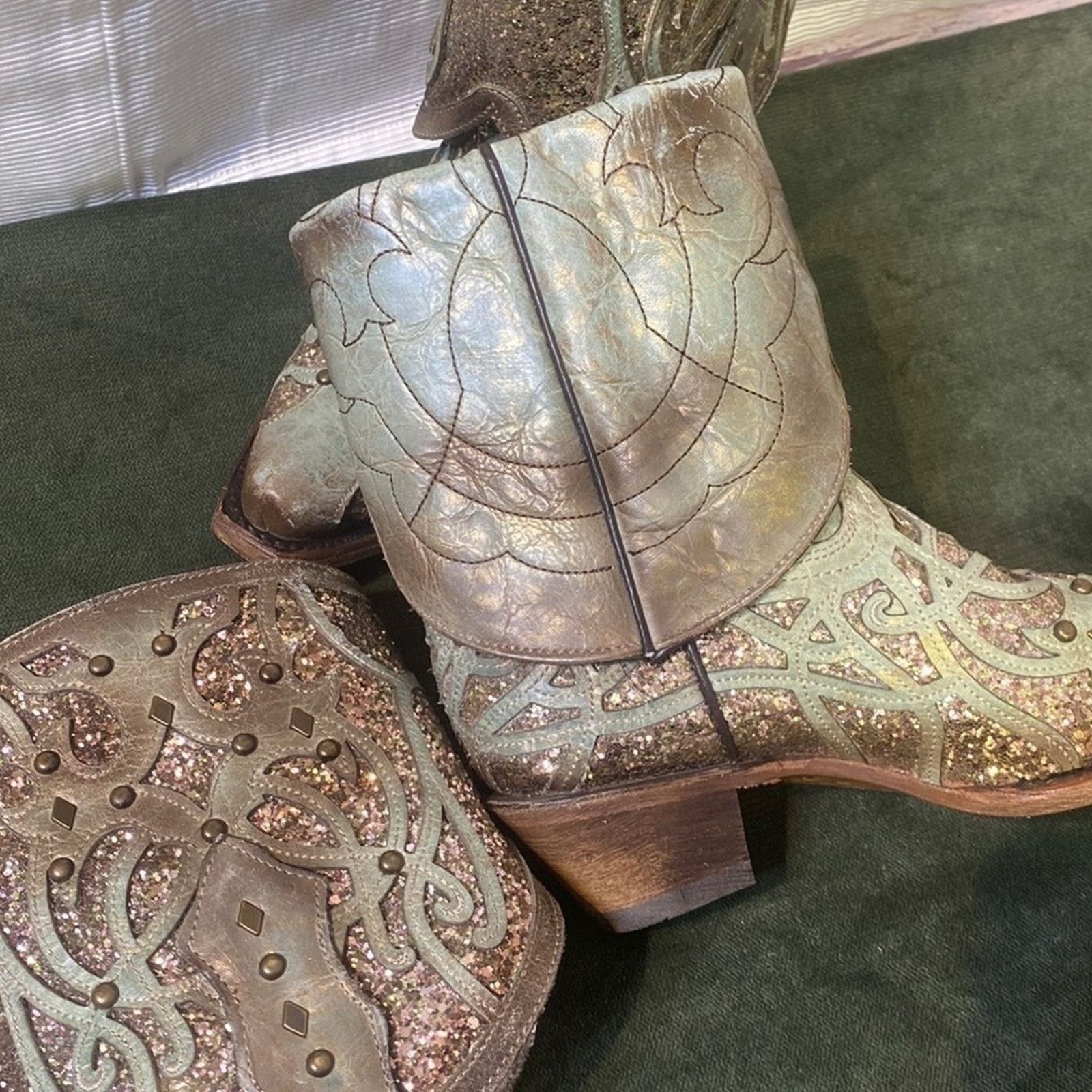 Corral NEW Corral handcrafted leather/sparkles-2 in 1 cowboy boots Size US 6 / IT 36 - 10 Thumbnail