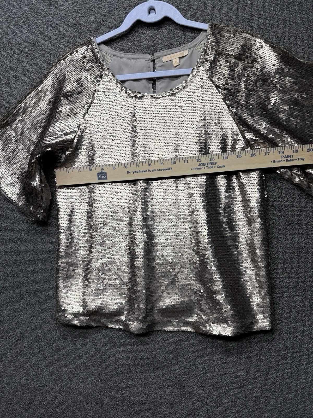 Other Skies Are Blue Women’s XS Champagne Sequin Short-Sleeve Top Size XS / US 0-2 / IT 36-38 - 3 Thumbnail