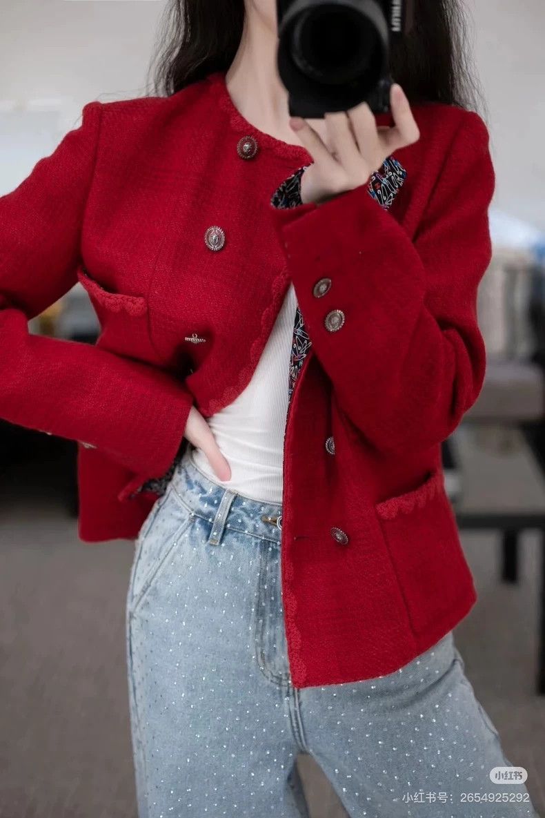 Chanel Chanel 24A red small lace double-breasted four-pocket twee Size XXS / US 00 / IT 34 - 9 Thumbnail