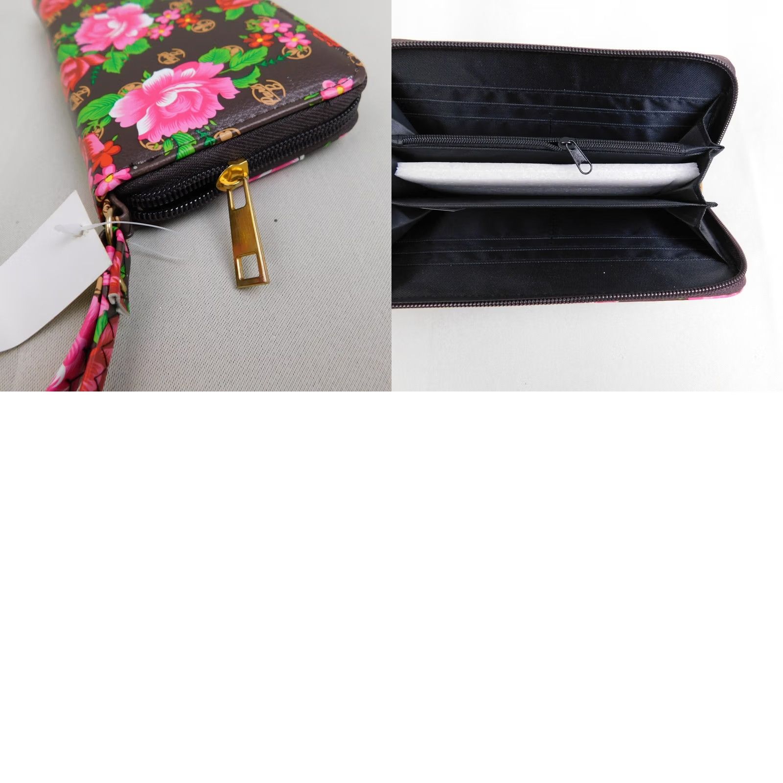 Vintage Paris B Floral Print Logo Zip-Around Wristlet Clutch Wallet - Brown Women's Wallet Zip-Around 7.5" x 4" with Strap and Card Slots Size ONE SIZE - 8 Thumbnail