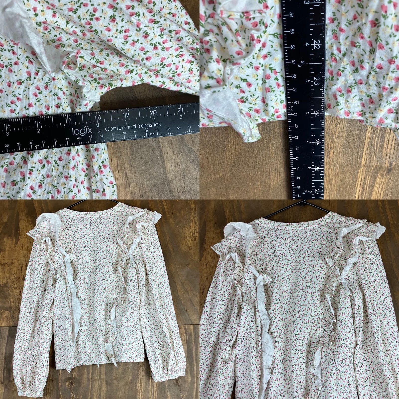 Anthropologie Anthropologie Womens Blouse White Floral Allaire Ruffled Puffed Long Sleeve L Size L / US 10 / IT 46 - 8 Thumbnail