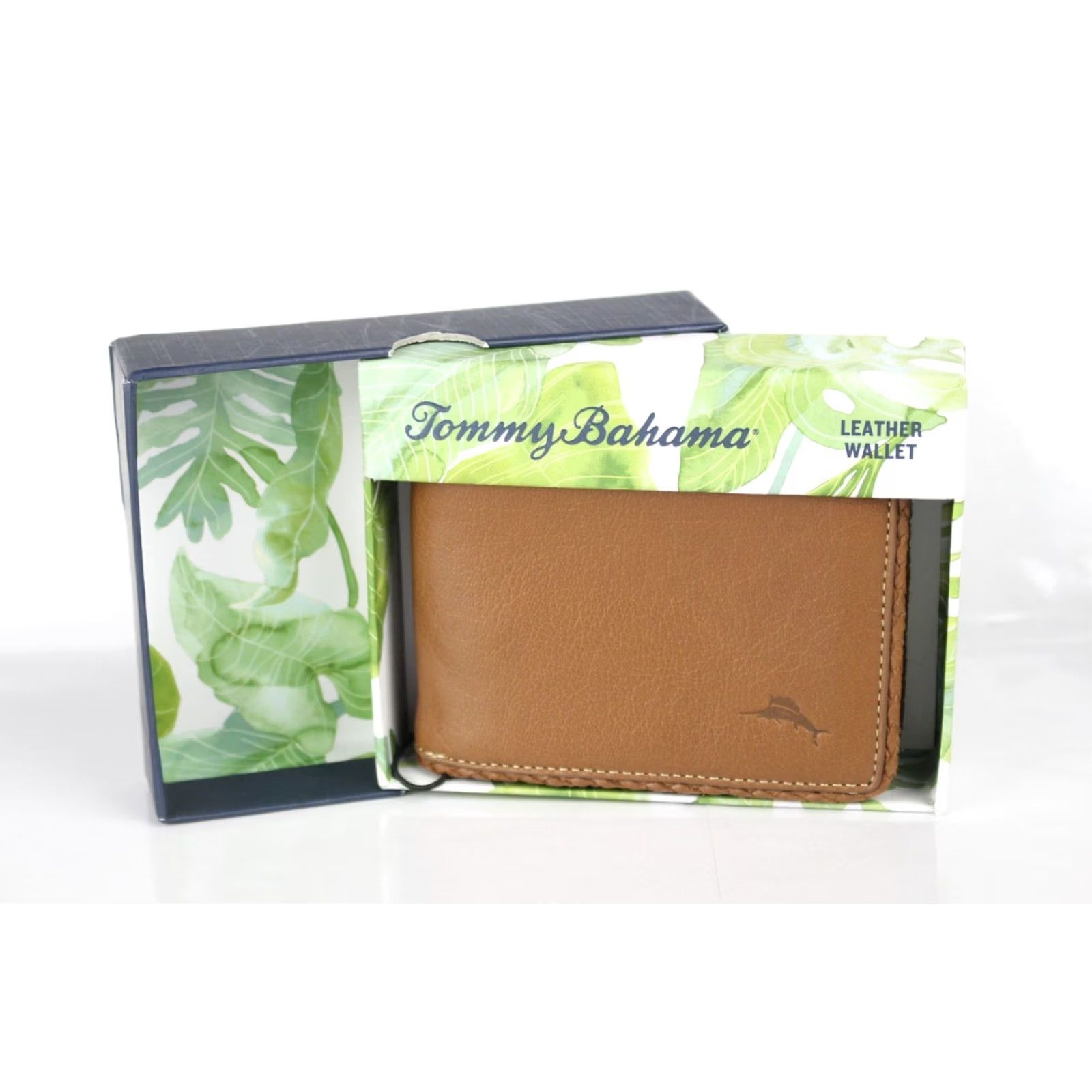 Tommy Bahama Tommy Bahama Men's Leather Wallet Slim Fold Woven Detail Tan Brown Size ONE SIZE - 2 Thumbnail