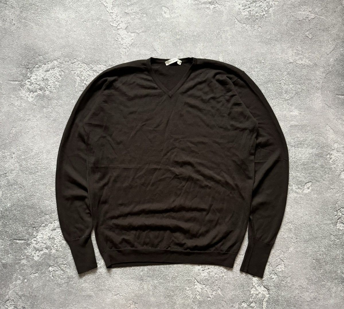 John smedley L brown v-neck sweater jumper pullover knitwear
