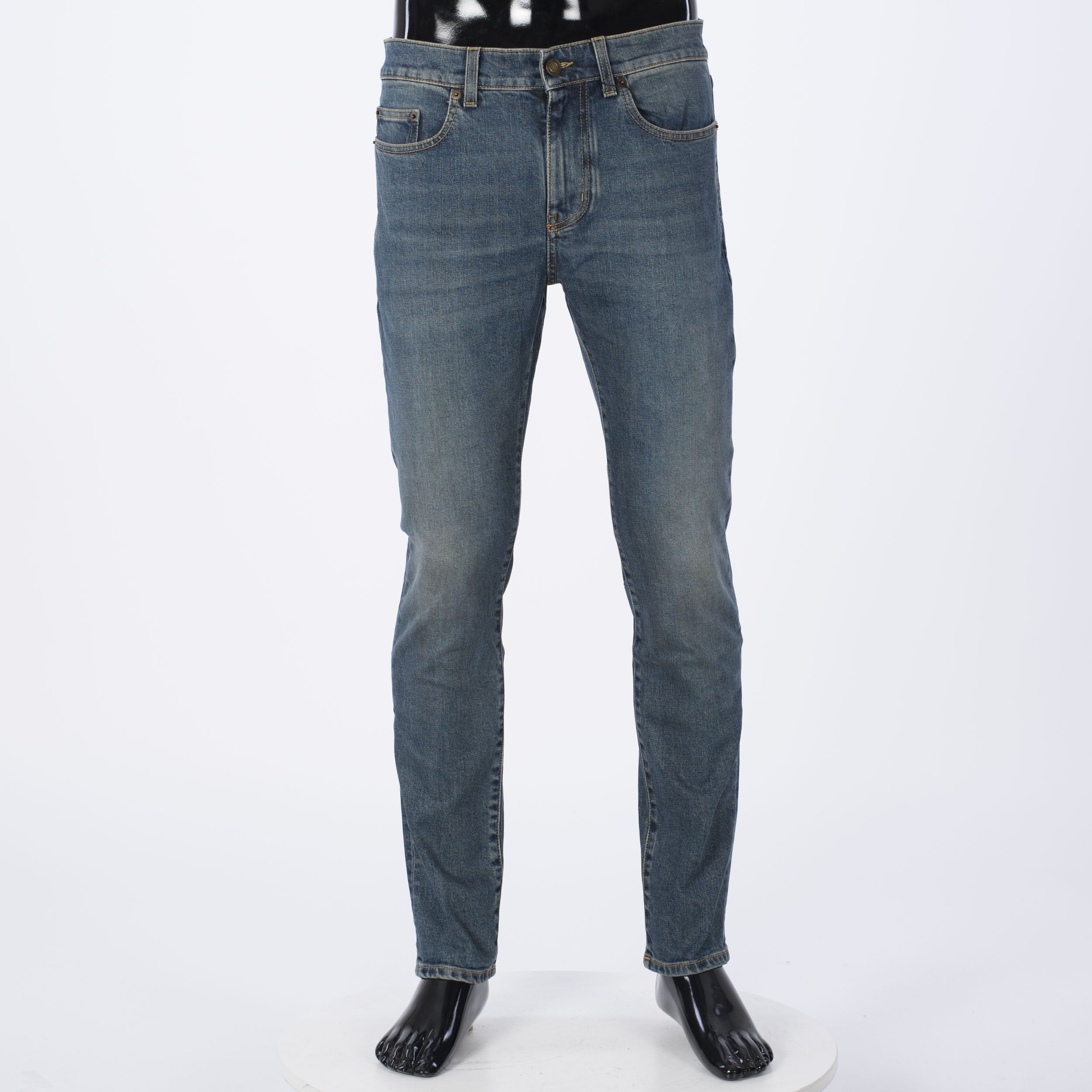 image of Saint Laurent Paris Mid Rise Skinny Jeans In Light 80's Blue Denim, Men's (Size 31)