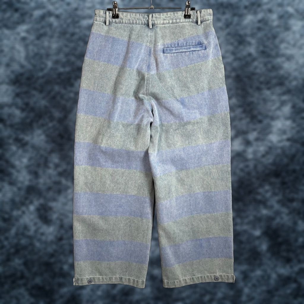 Vintage Faffatt Womens Blue & Gray Size 30 Striped High-Waist Wide-Leg Cotton Pants Size 30" / US 8 / IT 44 - 1 Thumbnail