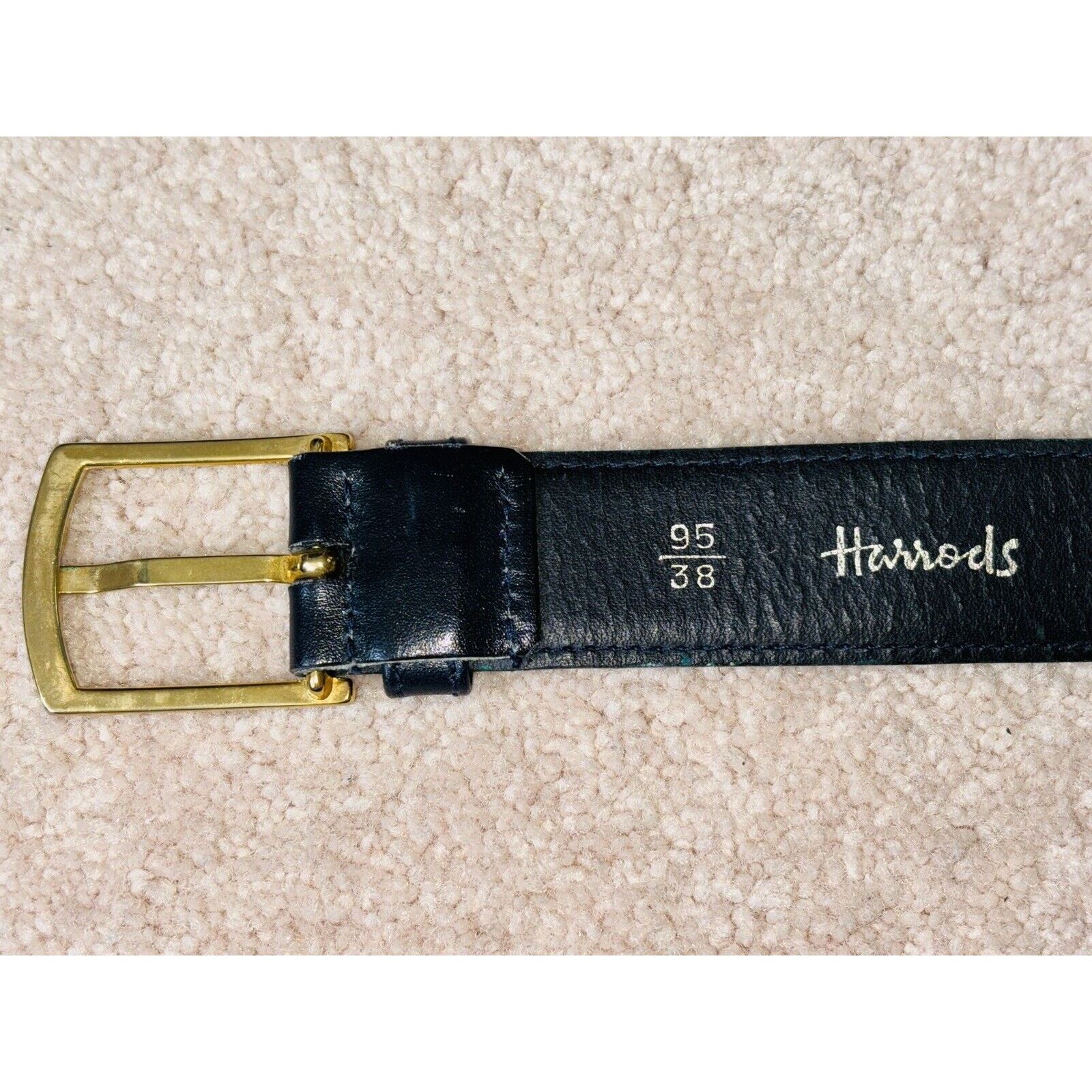 Harrods Vintage Harrods Black Leather Belt 38" Brass Buckle British Size 38 - 6 Thumbnail