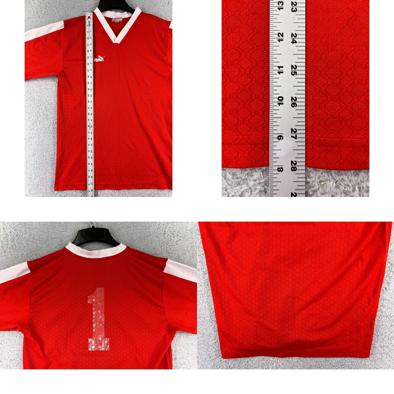 Puma PUMA Soccer Jersey Adult Medium Red White V-Neck Short Sleeve Polyester #1 Size US M / EU 48-50 / 2 - 9 Thumbnail