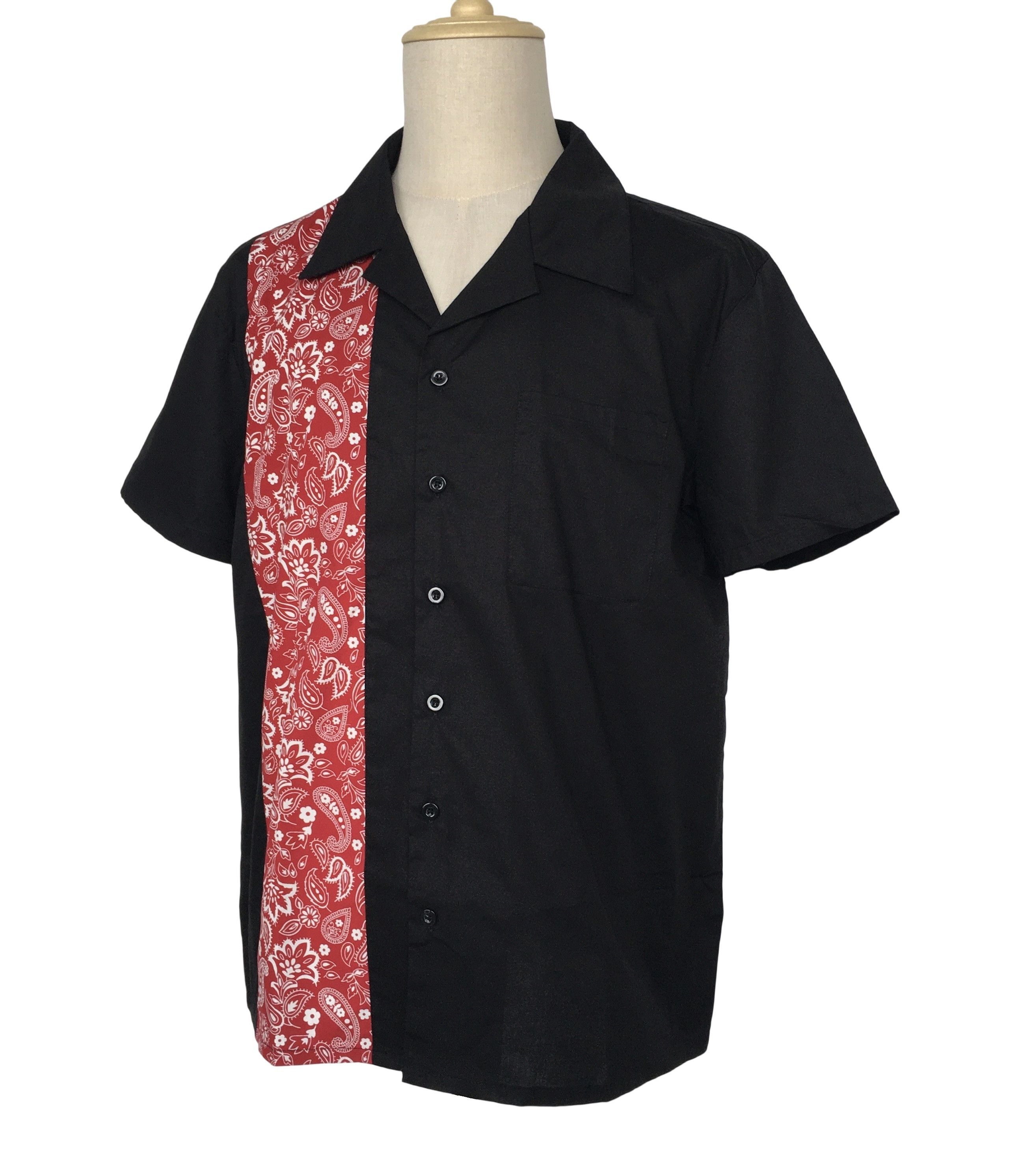 Other Retro Casual Men Shirts Cotton Black + paisley pattern Size US XL / EU 56 / 4 - 3 Thumbnail