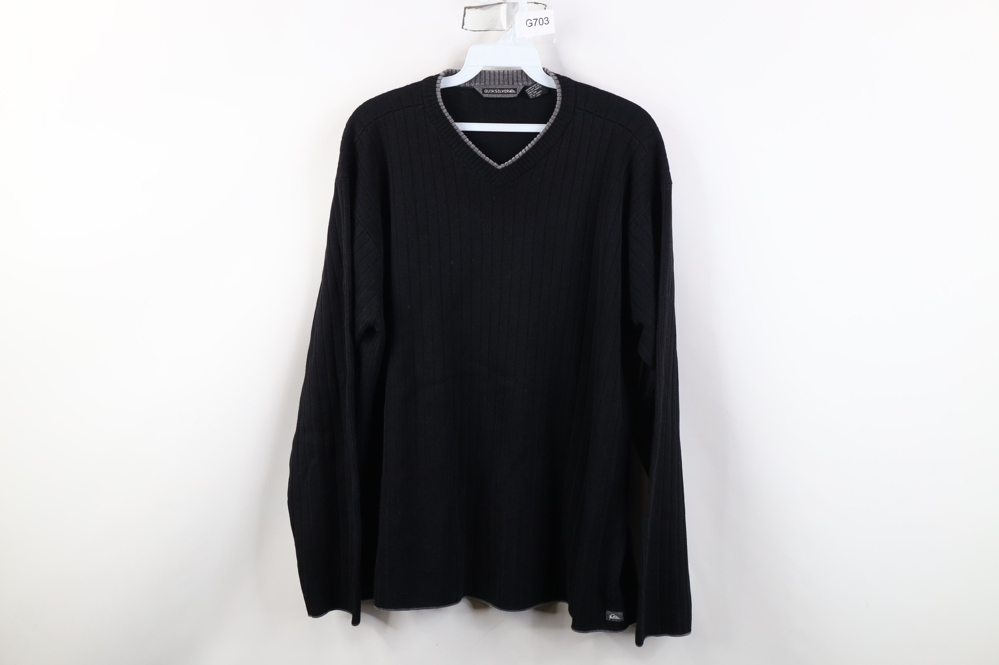 Quiksilver Vintage 90s Y2K Quiksilver Surfing Knit V-Neck Sweater Black Size US L / EU 52-54 / 3 - 1 Thumbnail
