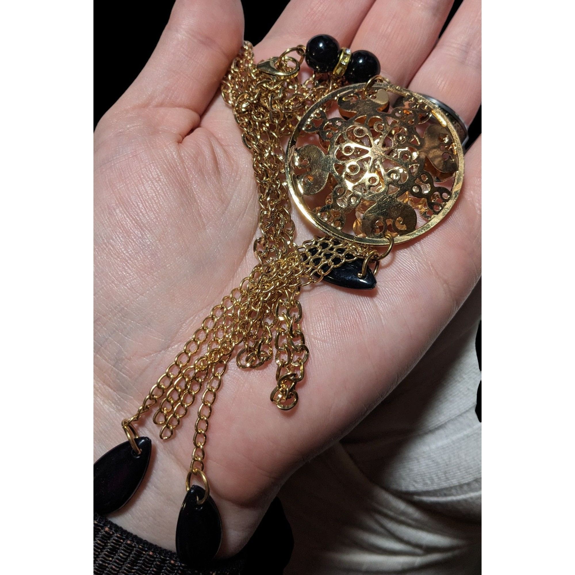 Other Gold Floral Crystal Filled Pendant Tassel Necklace Size ONE SIZE - 5 Thumbnail