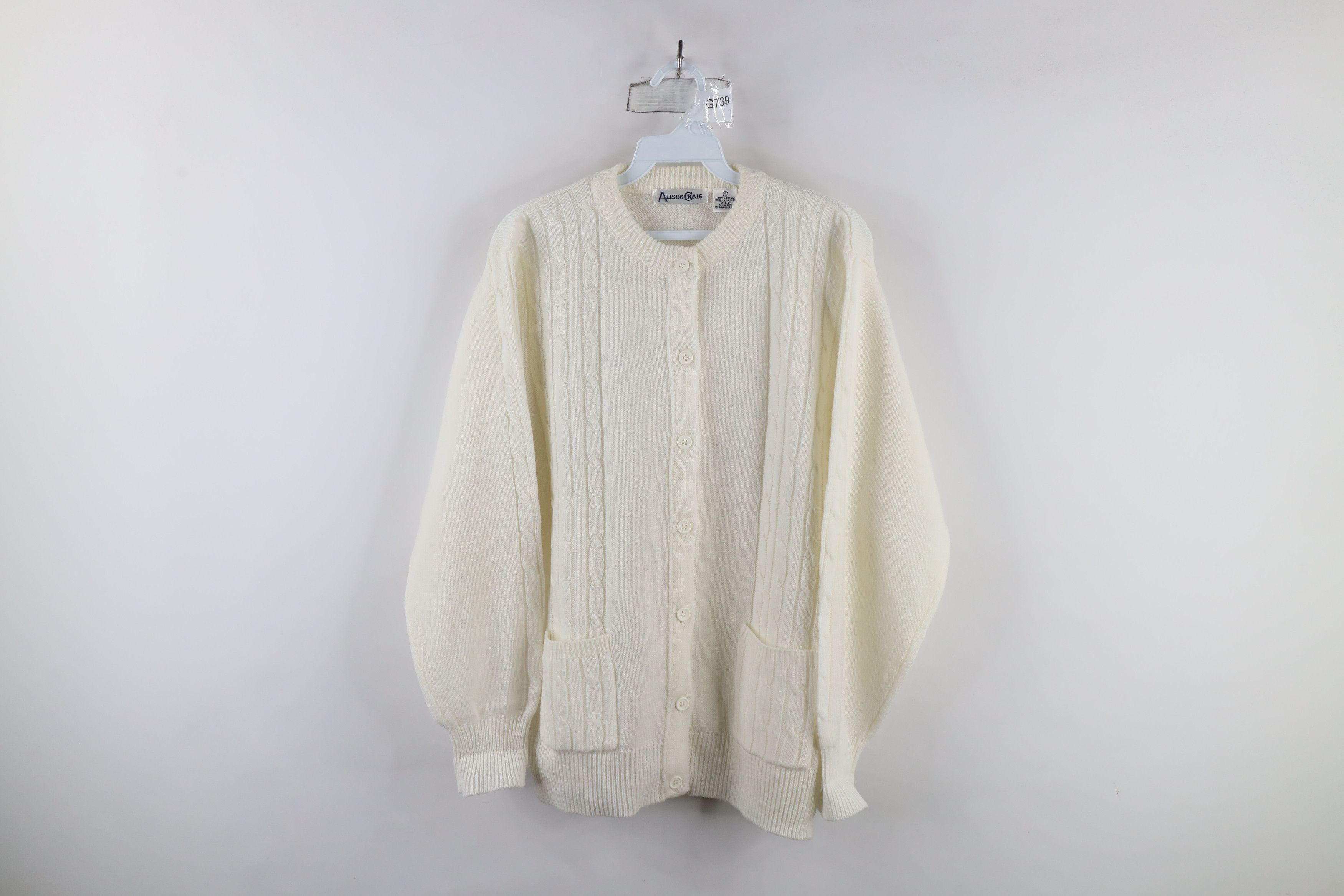Vintage Vintage 90s Streetwear Cable Knit Cardigan Sweater White Size XL / US 12-14 / IT 48-50 - 1 Thumbnail