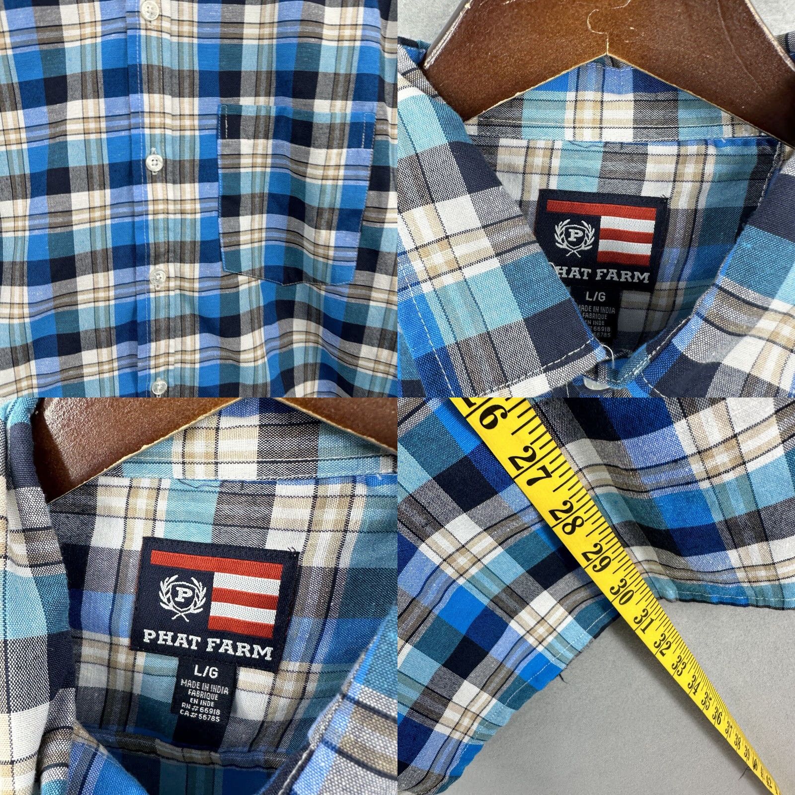 Phat Farm VINTAGE Phat Farm Shirt Mens L Short Sleeve Plaid Blue Cotton Blend Button-Up Casual Hip Hop Retro 90s Mens Shirt Size US L / EU 52-54 / 3 - 8 Thumbnail