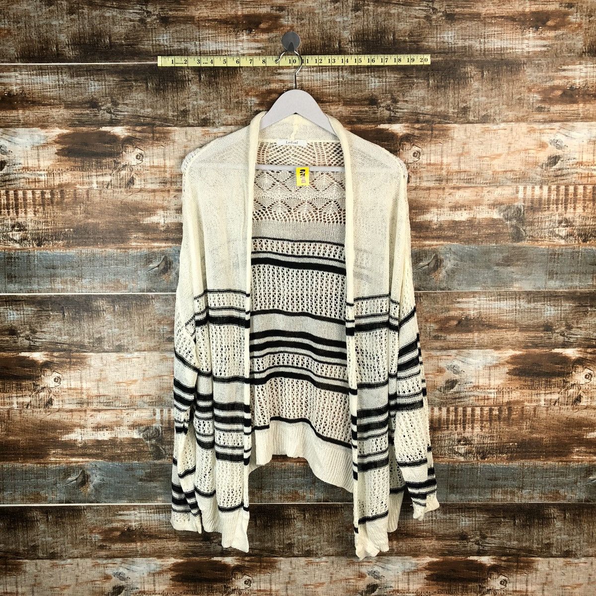 Japanese Brand × OVER THE STRiPES Ledual Stripe Cardigan crochet meshnet Knitwear #A1347 Size US XL / EU 56 / 4 - 1 Thumbnail