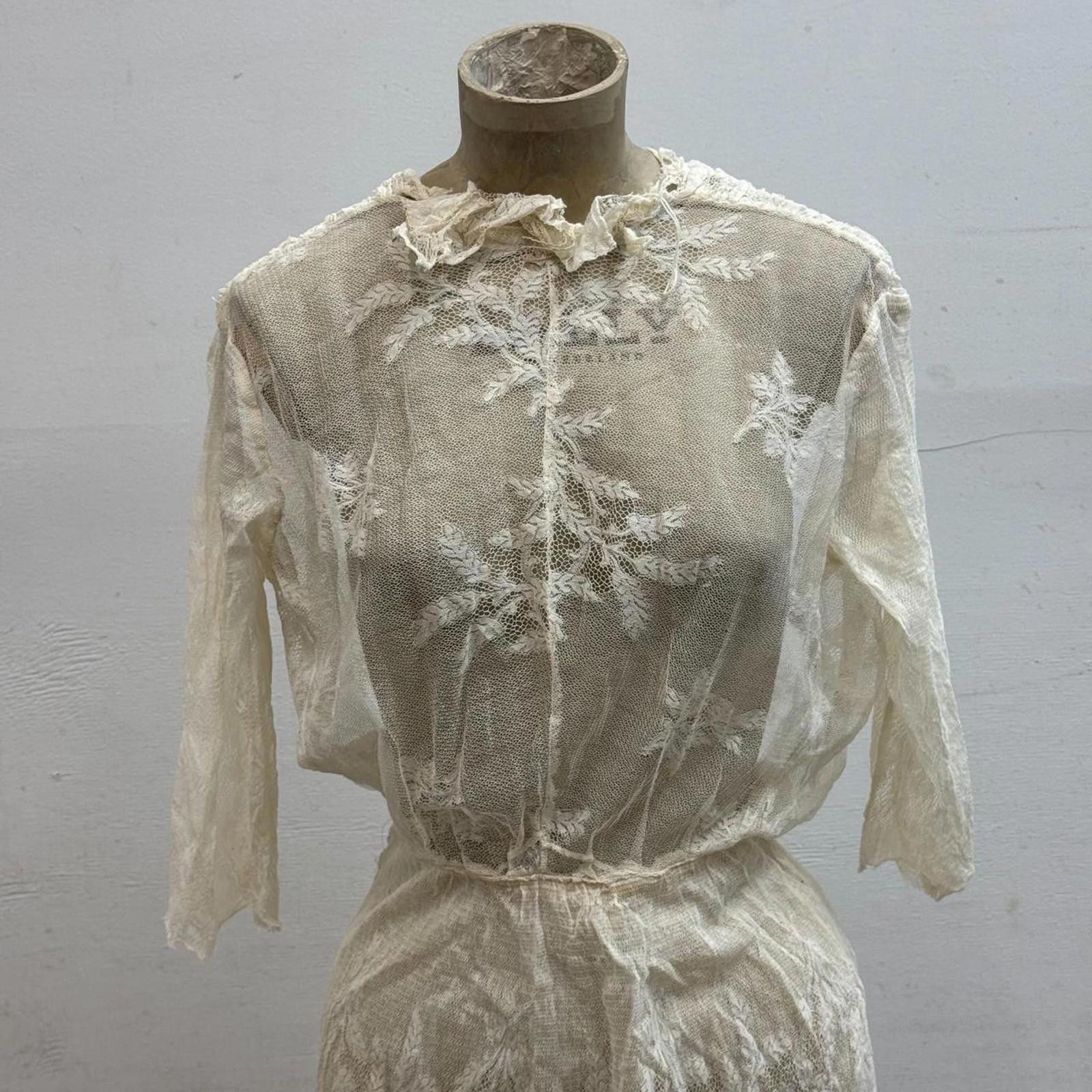 Other Antique 1910s Edwardian Tea Gown XS White Cotton Lace Dress Size XS / US 0-2 / IT 36-38 - 5 Thumbnail