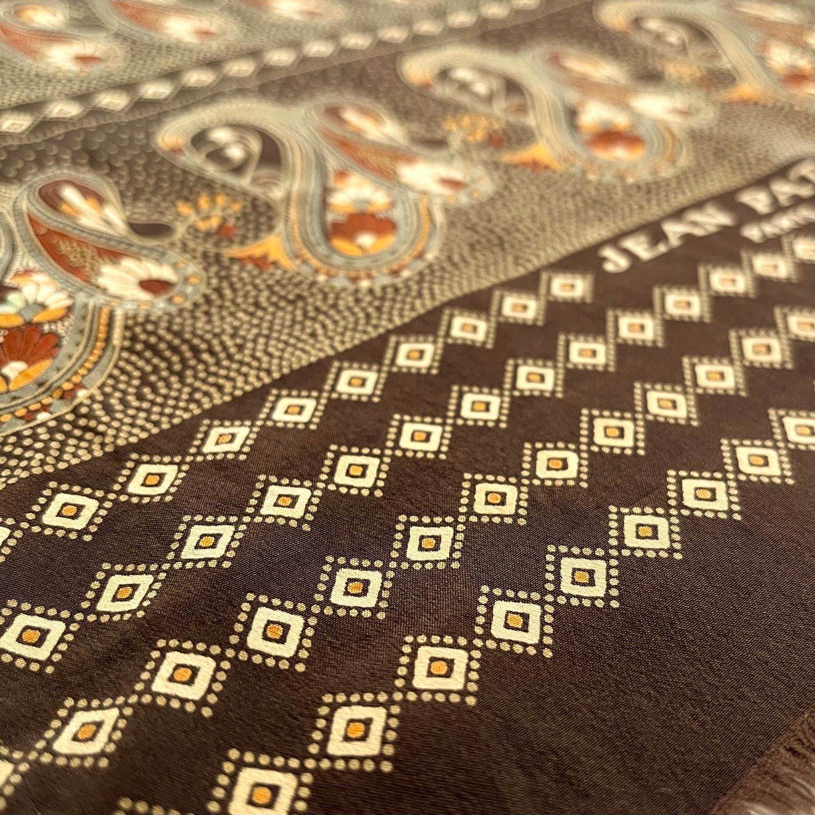 Patou × Vintage Jean Patou Vintage Earth-Tone Paisley Fringe Silk Scarf Size ONE SIZE - 5 Thumbnail
