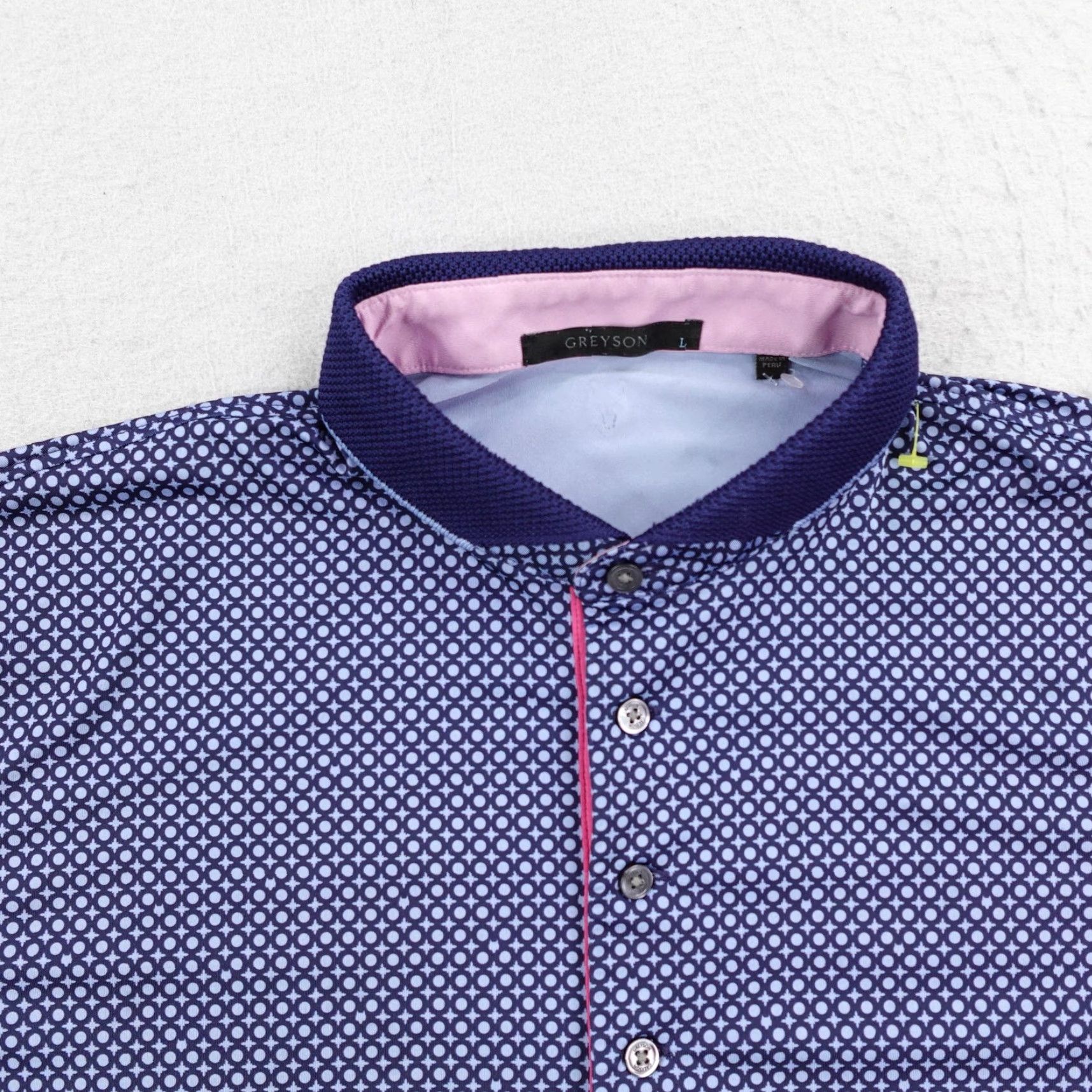 Vintage Greyson Polo Shirt Mens L Blue Geometric Bali Hai Golf Performance Flex Shirt Size US L / EU 52-54 / 3 - 2 Thumbnail