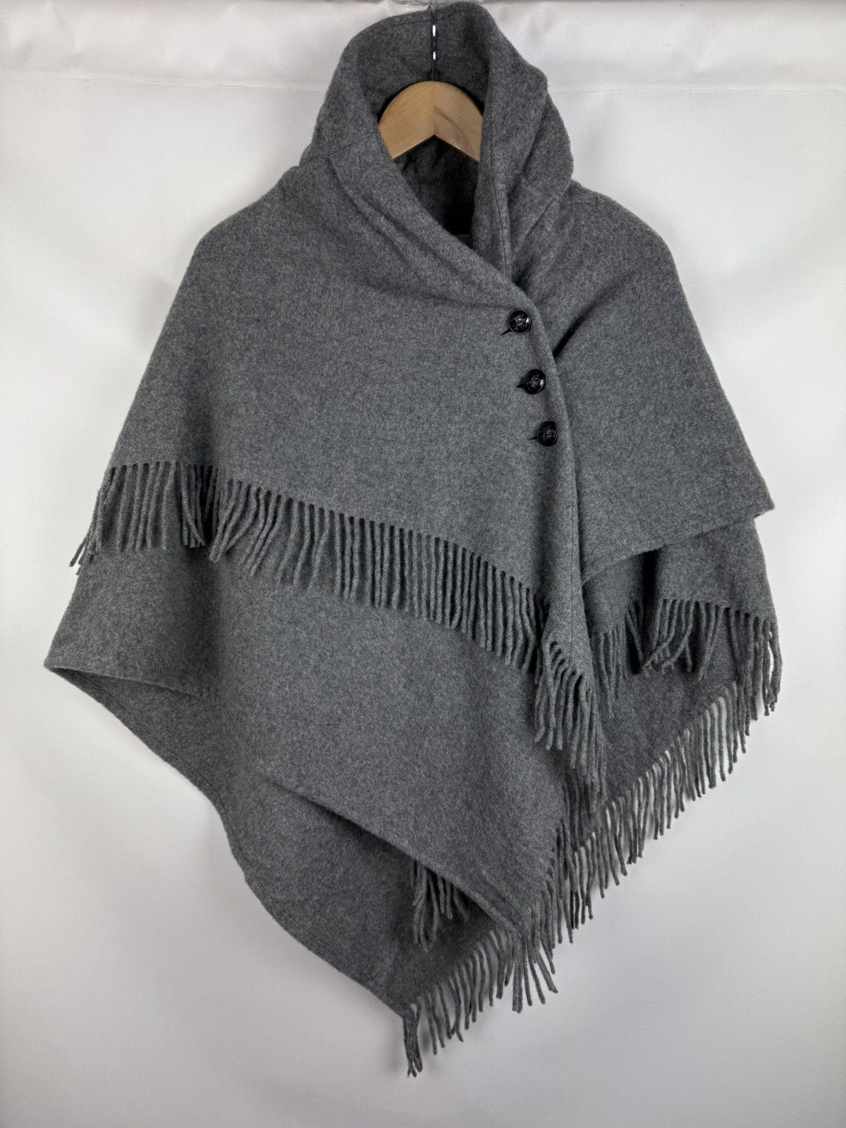 Japanese Brand Rope Ladies Japanese Wool Cape Poncho With Fringe Size ONE SIZE - 1 Thumbnail