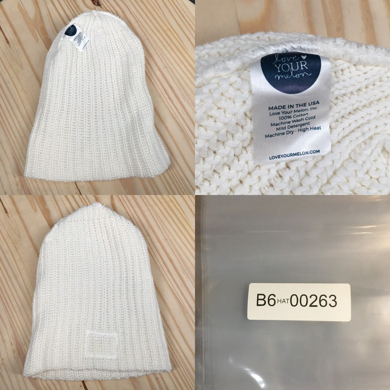 Vintage Love Your Melon Beanie Hat Womens White OS Adjustable Knitted Cotton Winter Size ONE SIZE - 8 Thumbnail