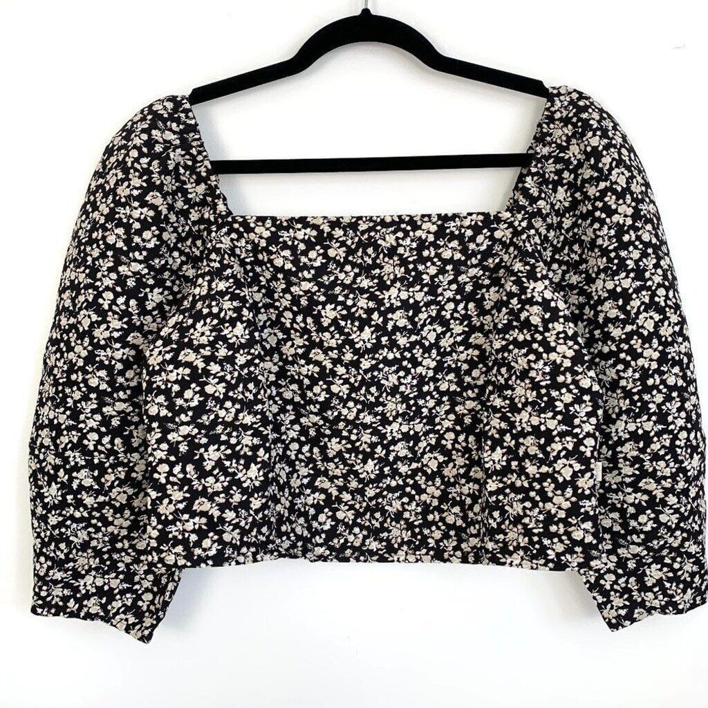 Levi's Levi's Dark Floral Cottagecore Top Puff Sleeve Large Black Size L / US 10 / IT 46 - 2 Thumbnail