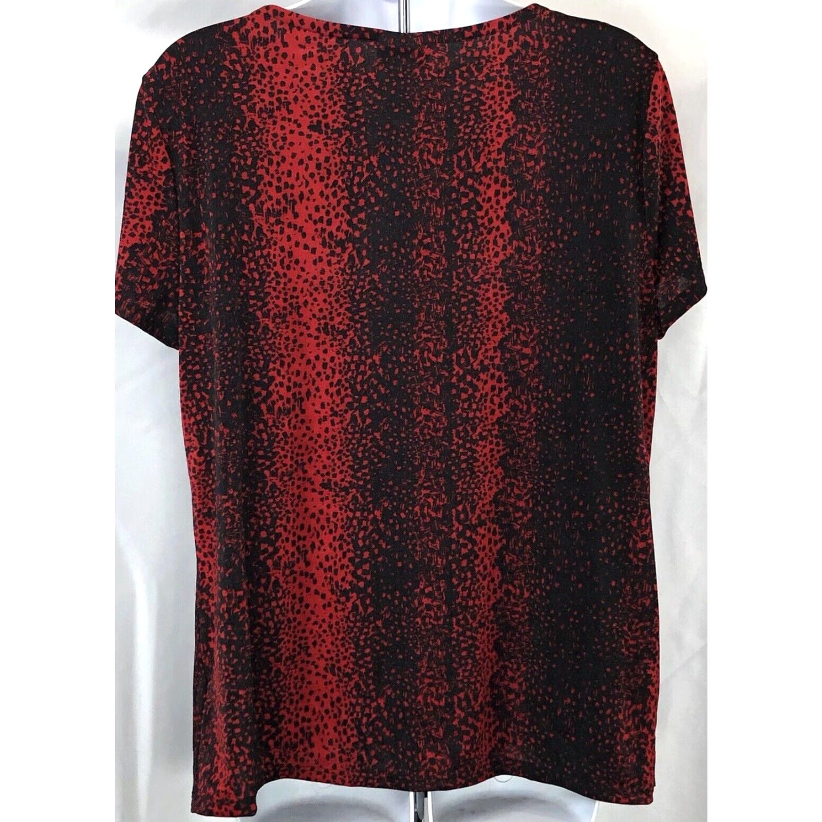 Vintage Jaclyn Smith Blouse Shirt L Red Animal Printed Short Sleeve Cowl Neck Stretch Retro Casual Workwear Geometric Size L / US 10 / IT 46 - 4 Thumbnail