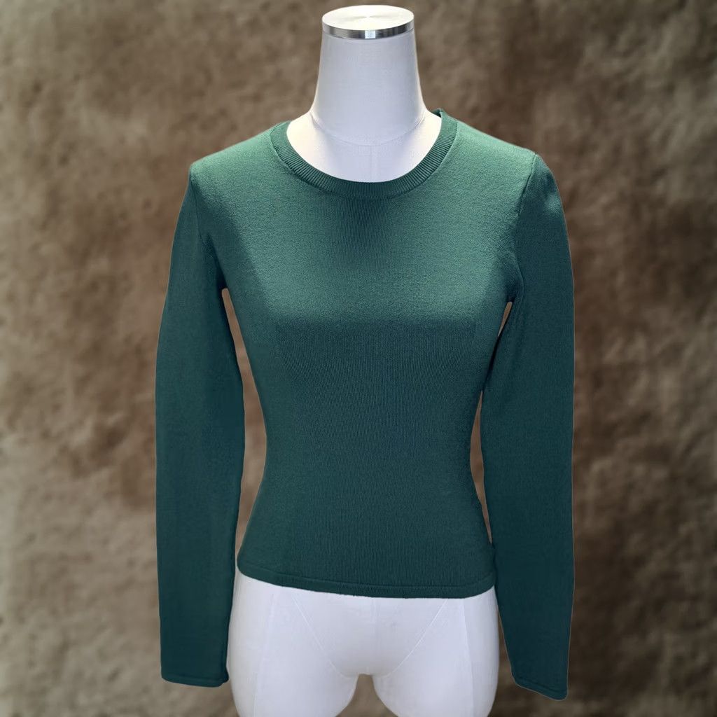 Vintage Babaton Sweater Womens Small Green Crewneck Long Sleeve Fitted Stretch Knit Top Size S / US 4 / IT 40 - 1 Thumbnail