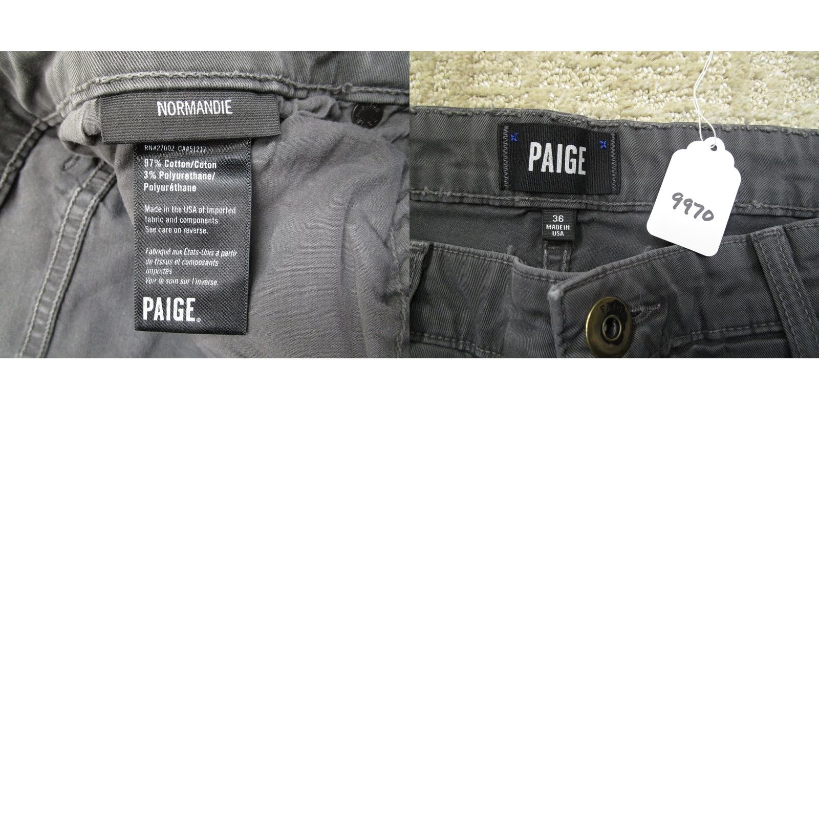 Paige PAIGE Gray Chino Pants Men 36 Straight Regular Rise 10-12 In 5-Pocket Cotton Twill USA Made Size US 36 / EU 52 - 8 Thumbnail