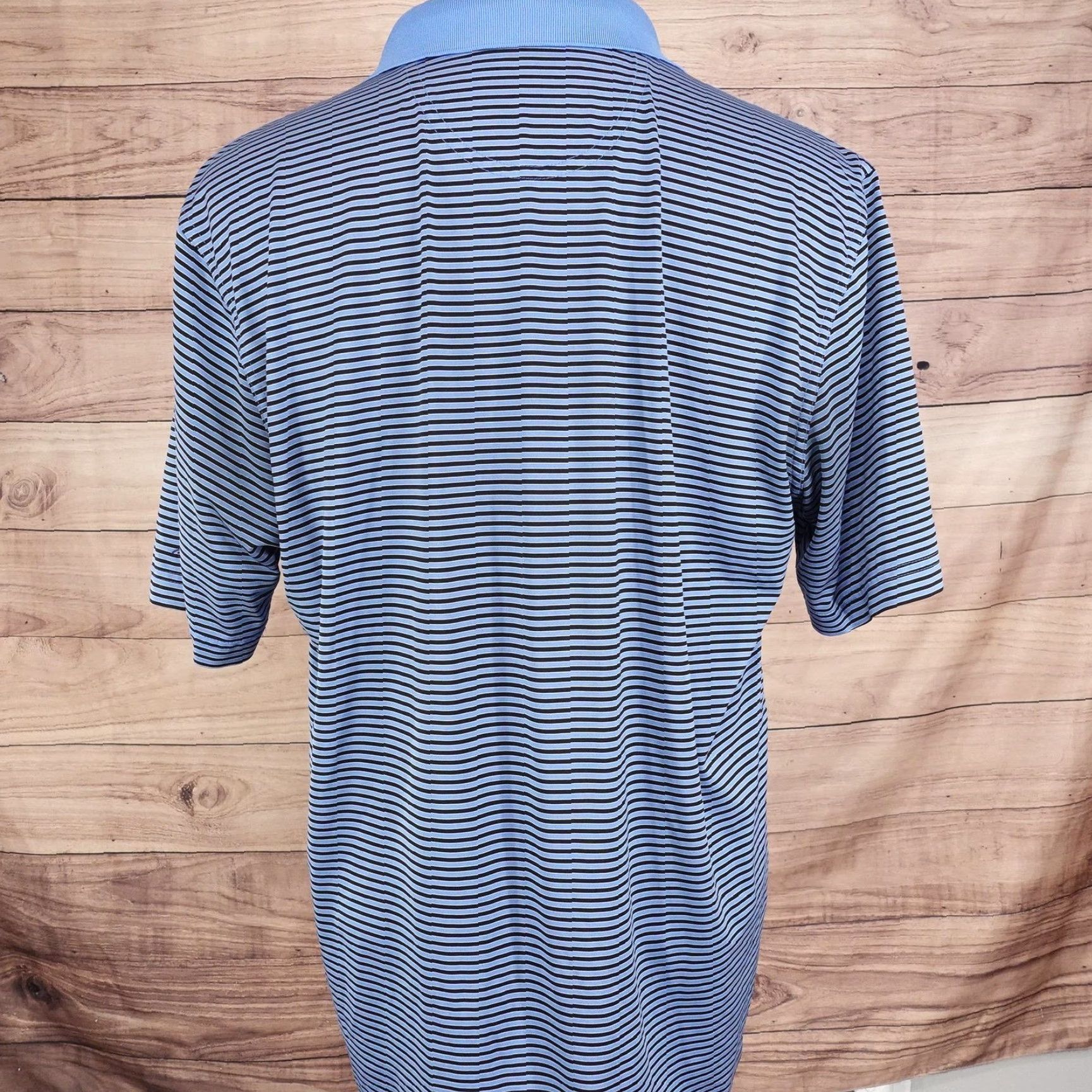 Vintage Greg Norman Polo Shirt Mens Large Blue Black Stripe PlayDry Golf Performance Shirt Size US L / EU 52-54 / 3 - 4 Thumbnail