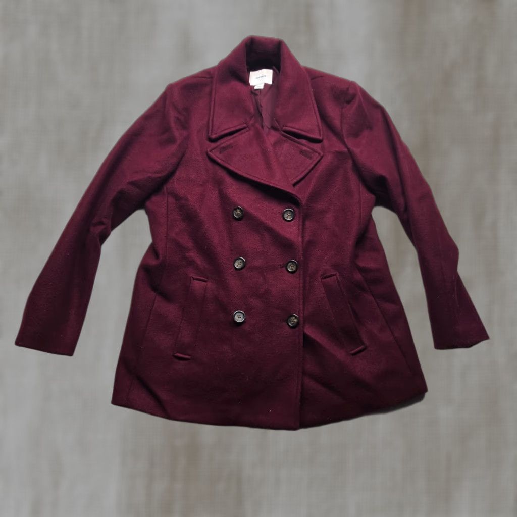 Old Navy Old Navy Pea Coat Jacket Solid Red - Women's XL | Wool Outer, Regular Fit, Double Breasted, Mid-Length, Winter Casual Coat Size XL / US 12-14 / IT 48-50 - 1 Thumbnail