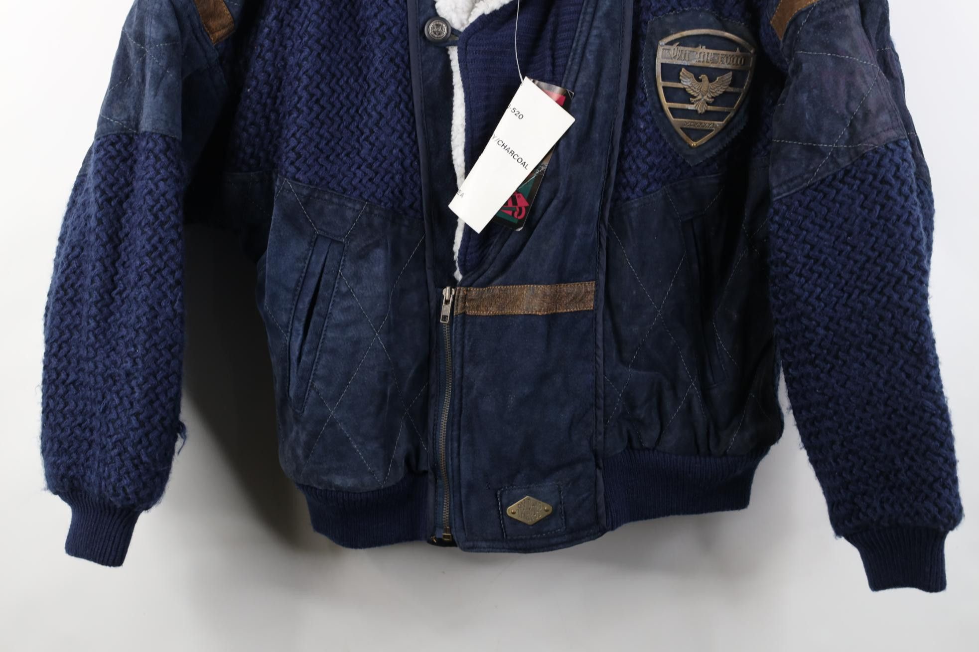 Vintage Deadstock Vintage 90s Streetwear Leather Sweater Jacket Blue Size US M / EU 48-50 / 2 - 3 Thumbnail