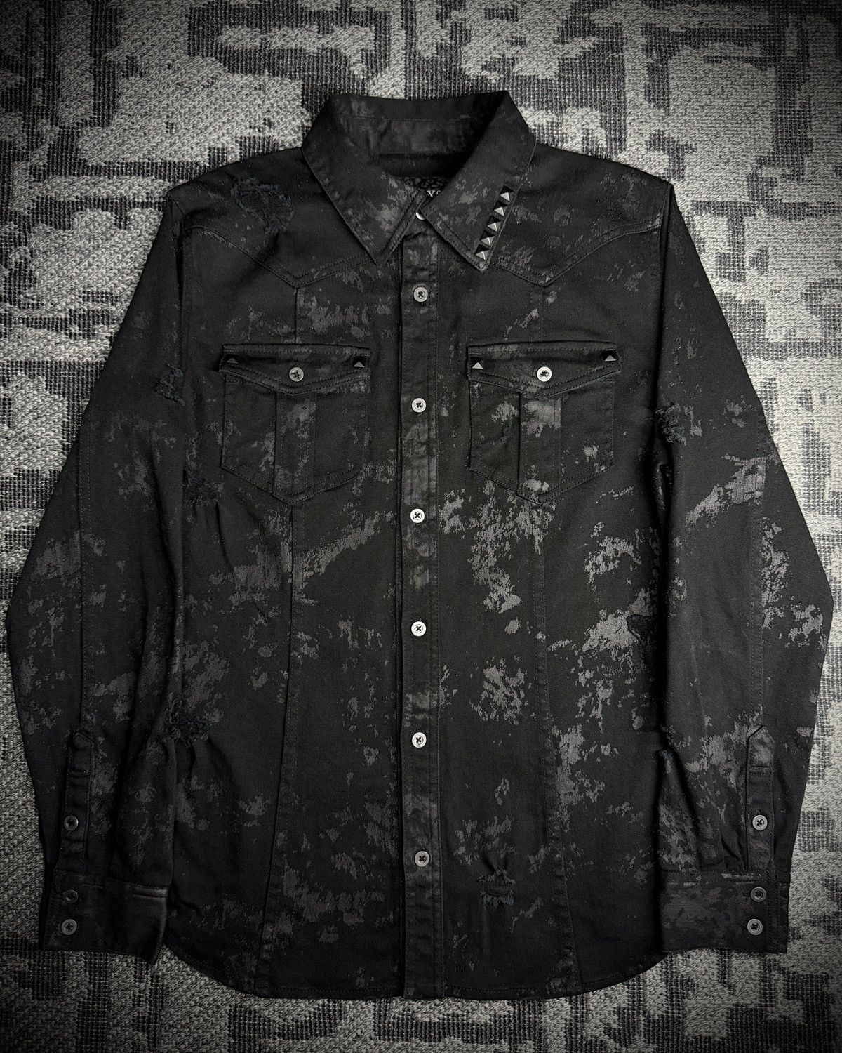 Japanese Brand Xfrm × Jury Black Coated Splatter Studded Shirt Size US L / EU 52-54 / 3 - 3 Thumbnail