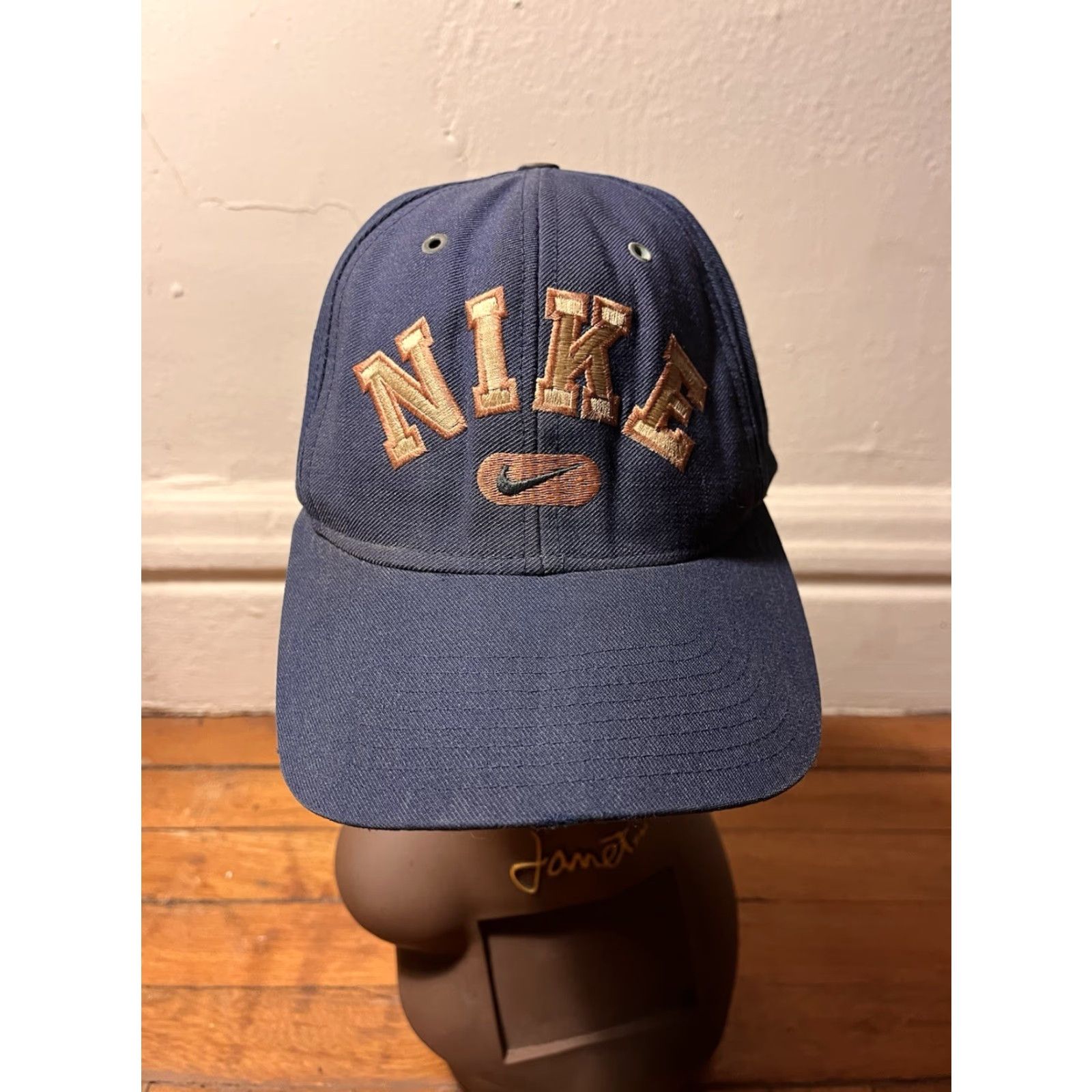 Nike VINTAGE Nike Spell Out Center Swoosh Logo Snapback Hat Blue 90s Size ONE SIZE - 2 Thumbnail