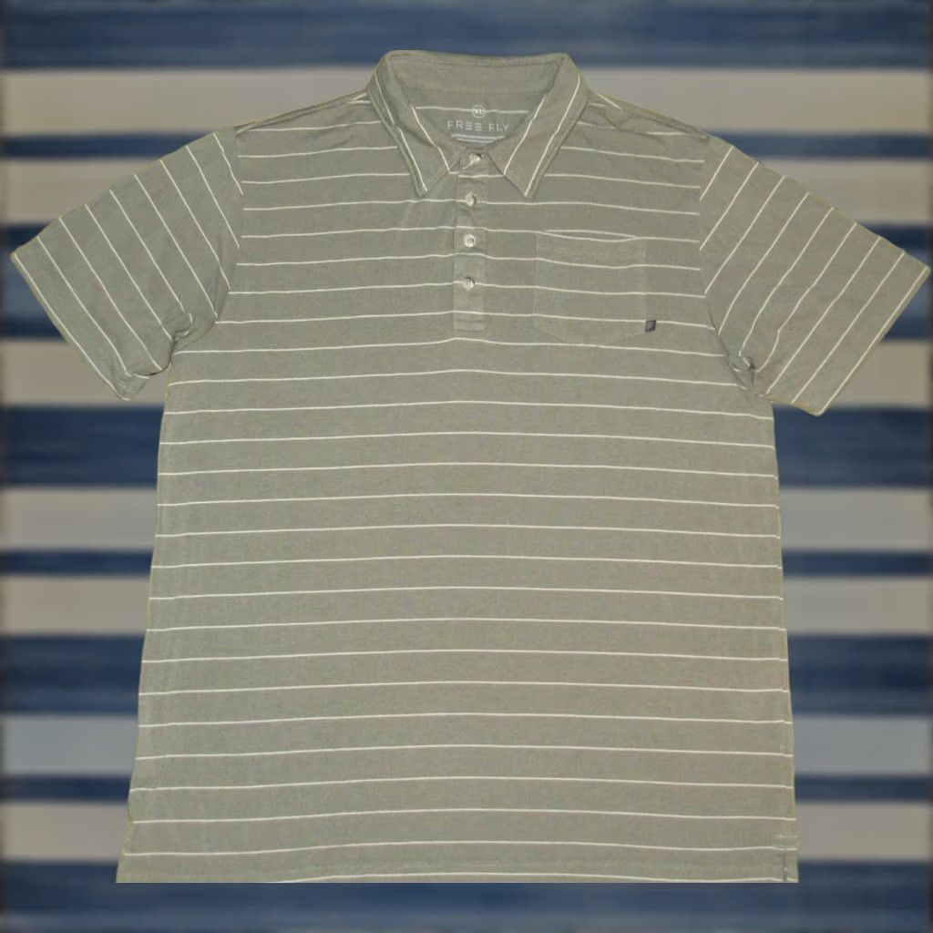 Vintage VINTAGE FREE FLY Green Striped Bamboo Blend Polo Shirt XL Size US XL / EU 56 / 4 - 1 Thumbnail
