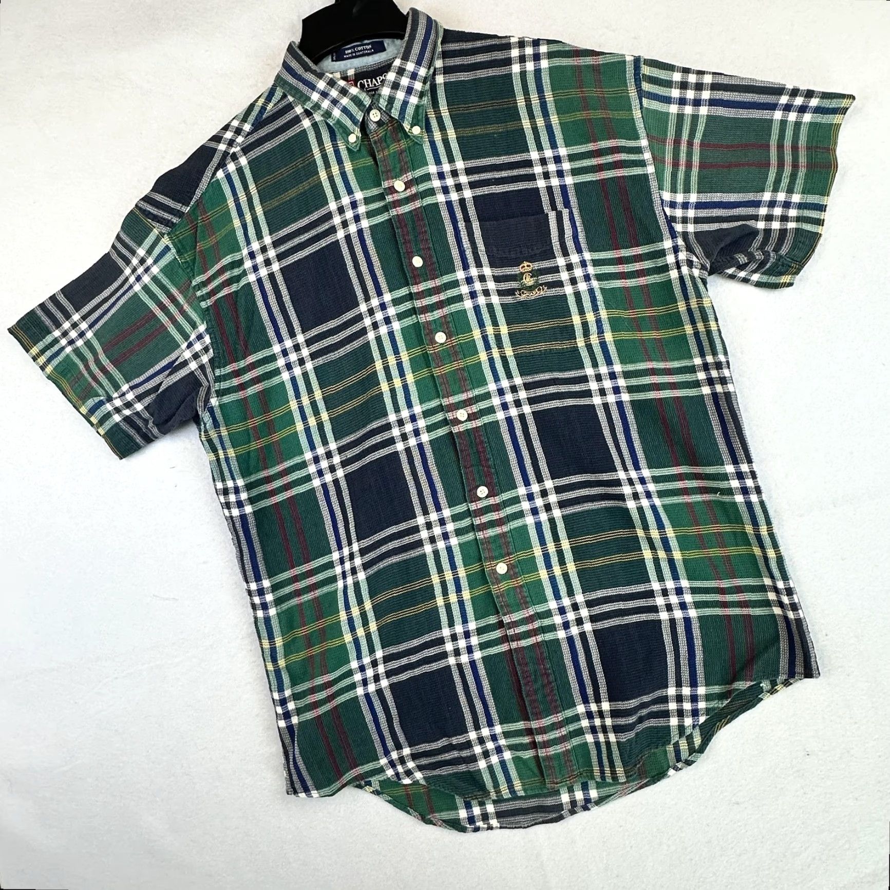 Chaps Chaps Ralph Lauren Shirt Mens Large Green Navy Plaid Short Sleeve Button-Up Crest Pocket Vintage No Size US L / EU 52-54 / 3 - 2 Thumbnail