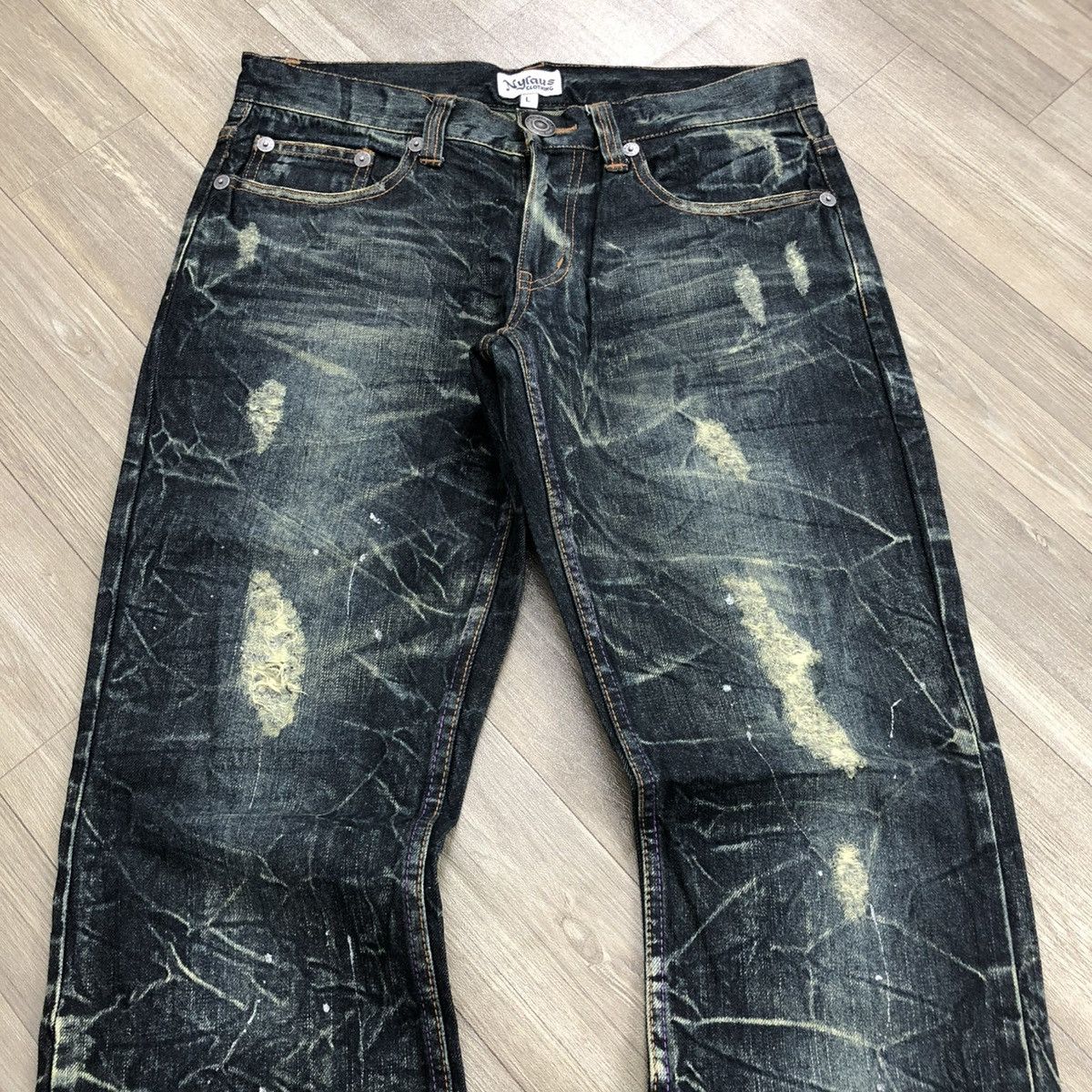 If Six Was Nine 2000s Nylaus Distressed Punk Bondage Bootcut Flared Jeans Size US 31 - 15 Thumbnail