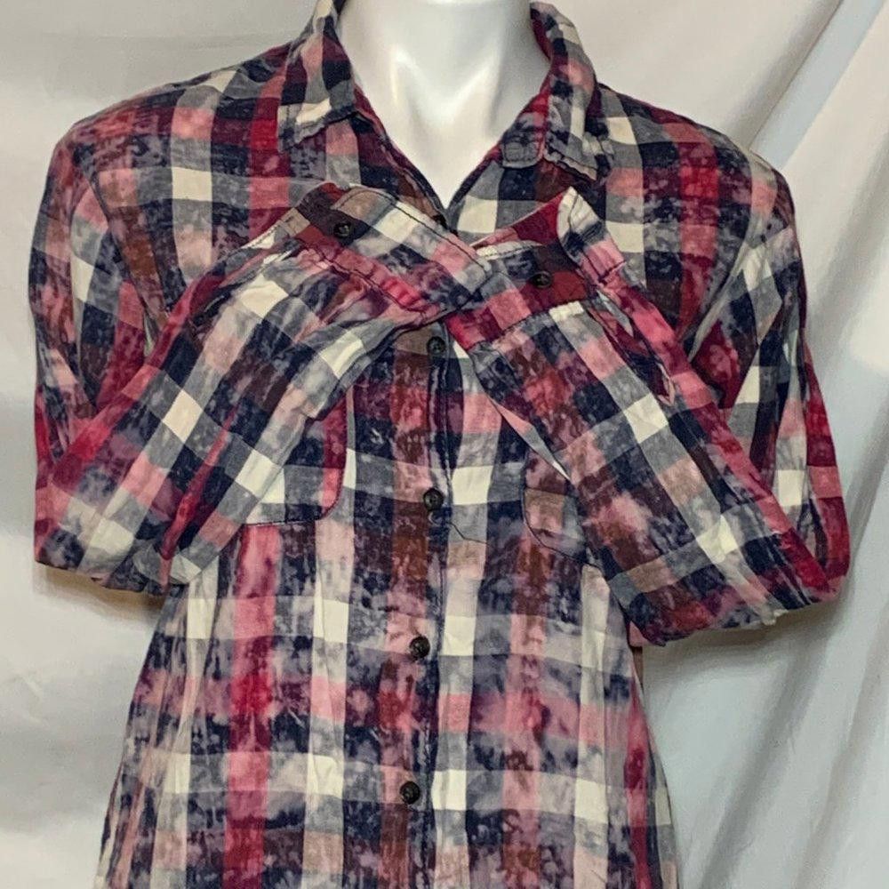 Designer Vanilla Star Bleach Distressed Plaid Button Down S Size S / US 4 / IT 40 - 3 Thumbnail