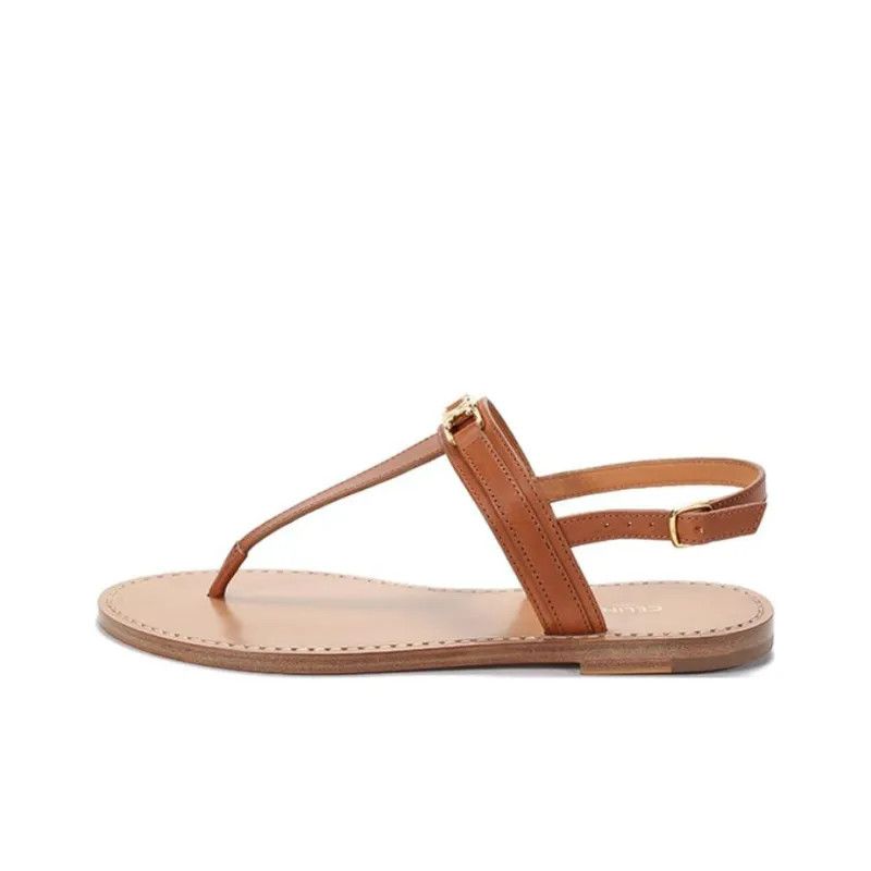 Celine o1bcso1str0724 Flat Sandal 05 Vegetal Calfskin in Tan Size US 7 / IT 37 - 2 Thumbnail