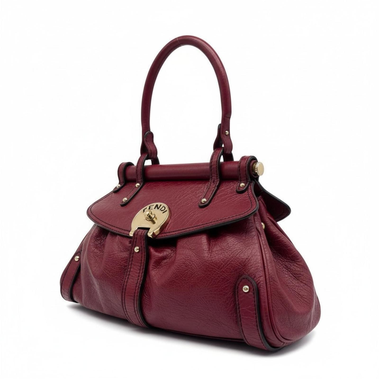 Fendi Fendi - Burgundy Leather Handbag Gold Hardware Size ONE SIZE - 1 Thumbnail