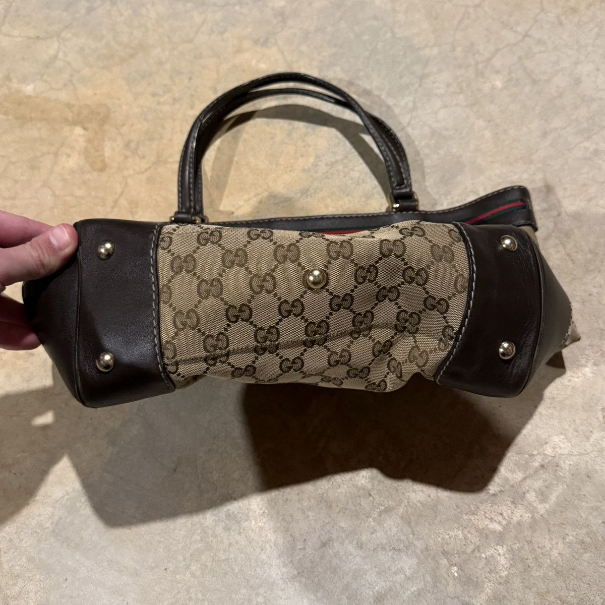 Gucci Vintage Gucci Mayfair Sherry Web Stripe GG Canvas Tote Bag Size ONE SIZE - 6 Thumbnail