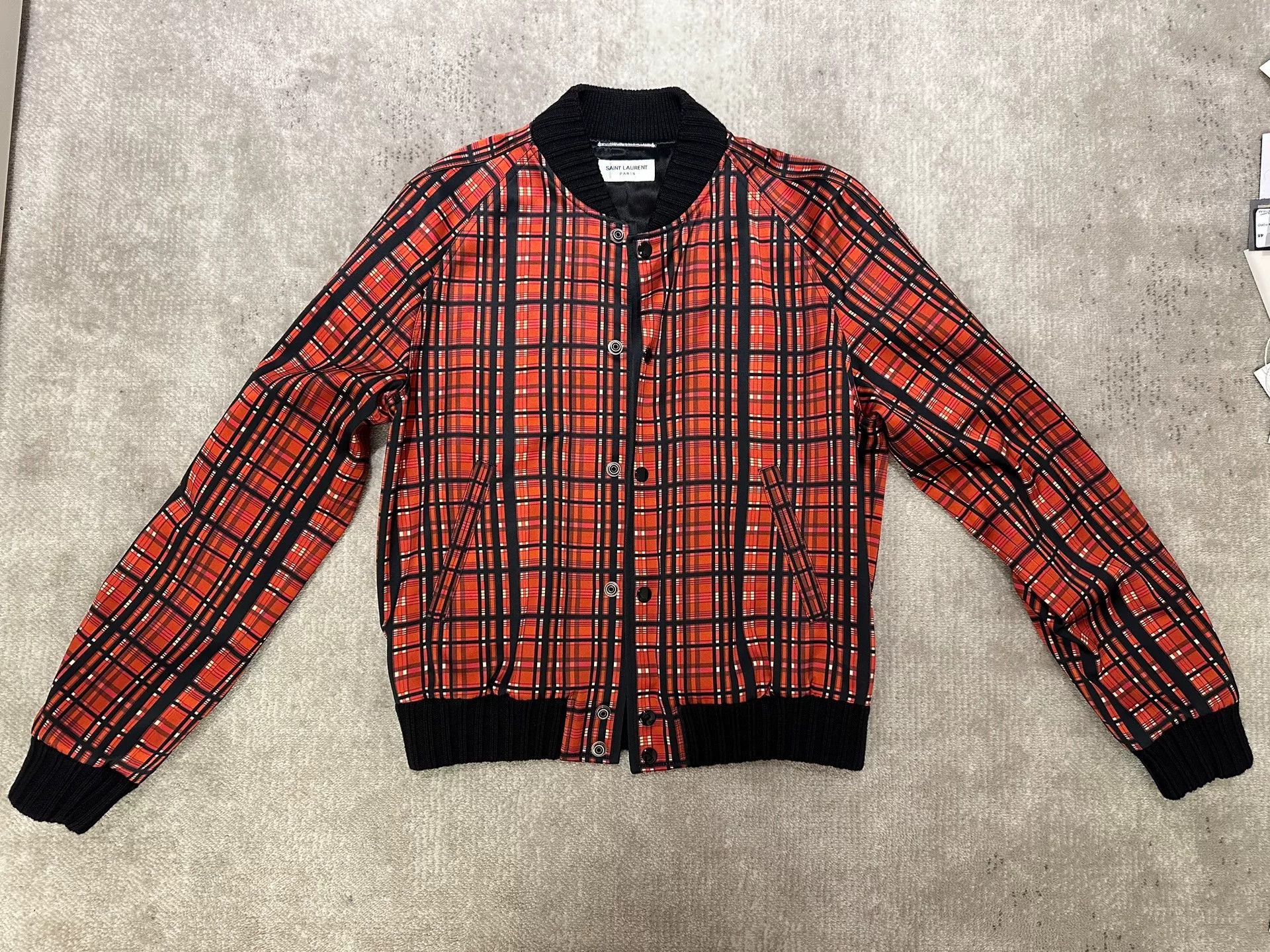 Saint Laurent Paris Saint Laurent Red Plaid Bomber Jacket Size US S / EU 44-46 / 1 - 1 Thumbnail
