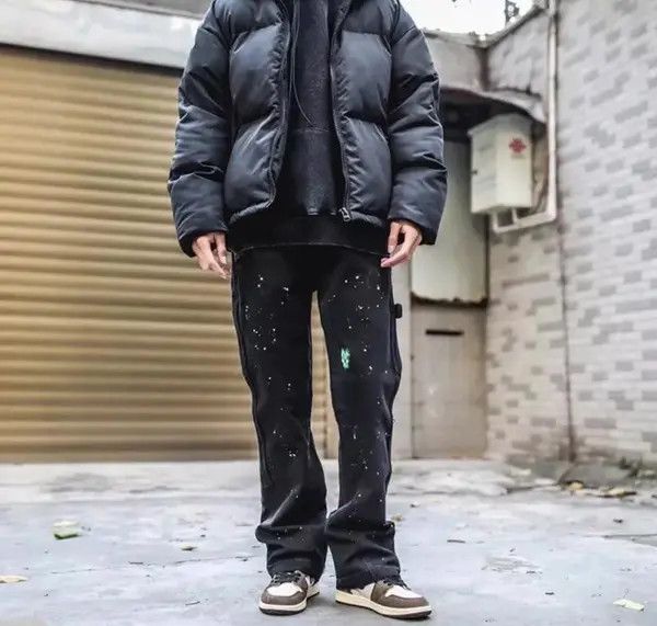 Splattered Paint Wide Leg Flare Black Denim Jeans