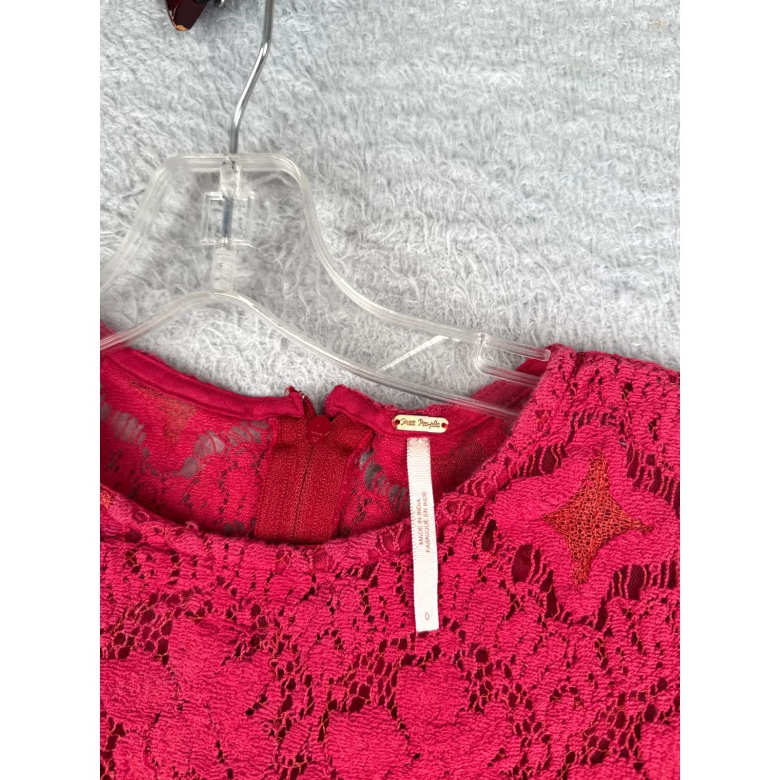 Free People Free People Blouse Shirt Womens 0 Pink Lace Short Sleeve V-Neck Lightweight Bohemian Hippie Peasant Casual Party/Cocktail Travel Size XS / US 0-2 / IT 36-38 - 6 Thumbnail