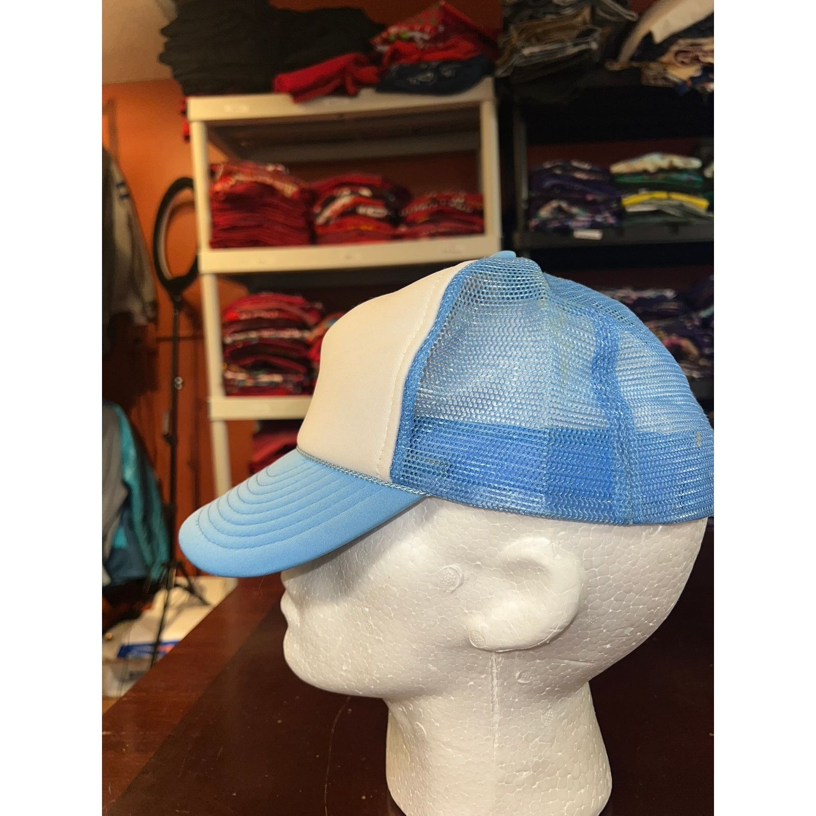 Vintage Vintage White Blue Hat Trucker Blank Cap Snapback Headwear Size ONE SIZE - 3 Thumbnail