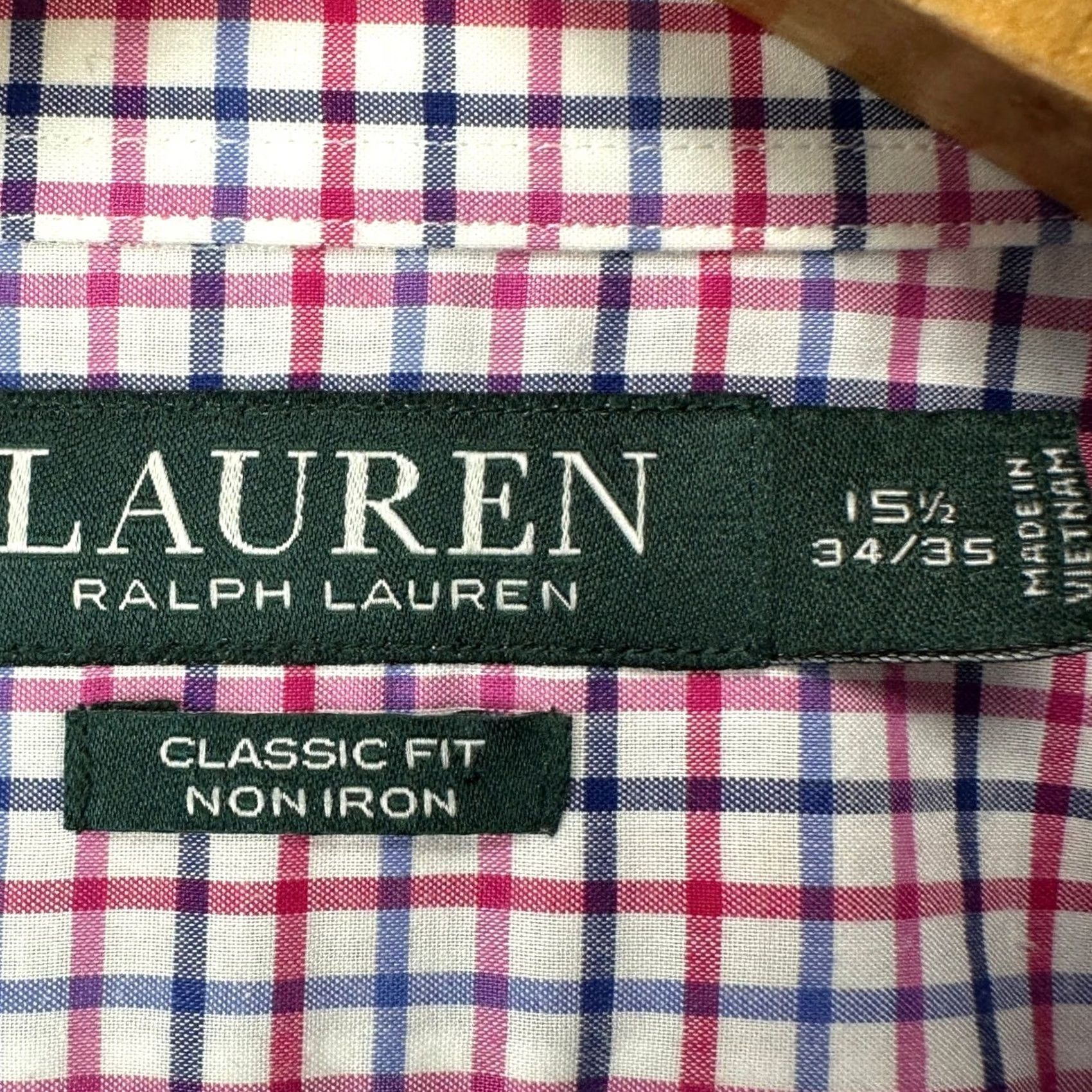 Ralph Lauren Lauren Ralph Lauren Dress Shirt Mens 15.5 34-35 Pink Blue Check Classic Fit Button-Down Collar Shirt Size 42R - 5 Thumbnail