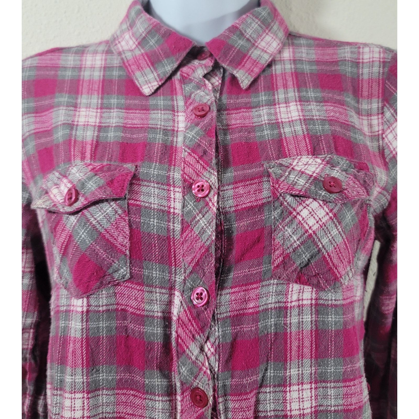 Other OP Pink Plaid Button Up Flannel Top Juniors 7 9 Lightweight Size M / US 6-8 / IT 42-44 - 5 Thumbnail