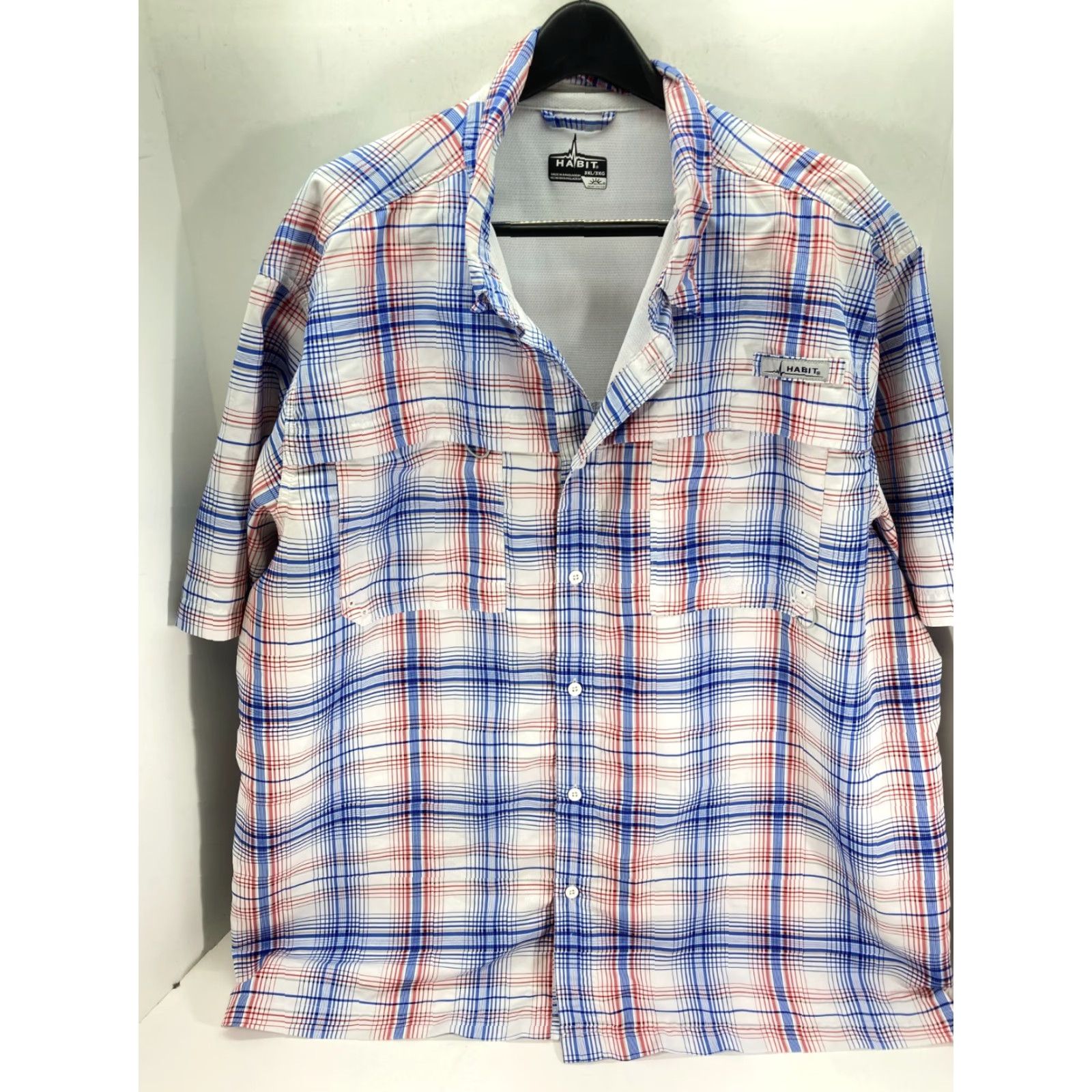 Habitat Habit Button Up Shirt Mens 3XL Blue Red Plaid Lined Hiking Fishing Solar Factor Short Sleeve Pockets Casual Travel UV Protection Outdoor Size US XXL / EU 58 / 5 - 3 Thumbnail