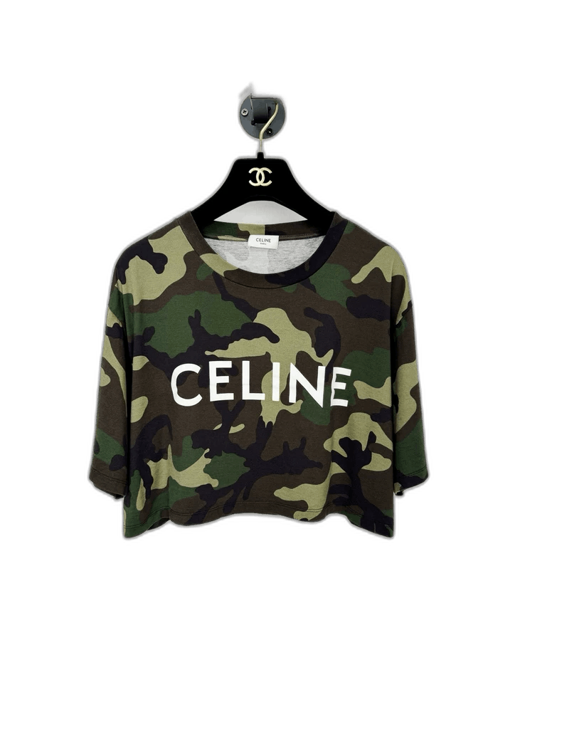 Celine Celine Camouflage Short Sleeve Crop Top Size S / US 4 / IT 40 - 1 Thumbnail