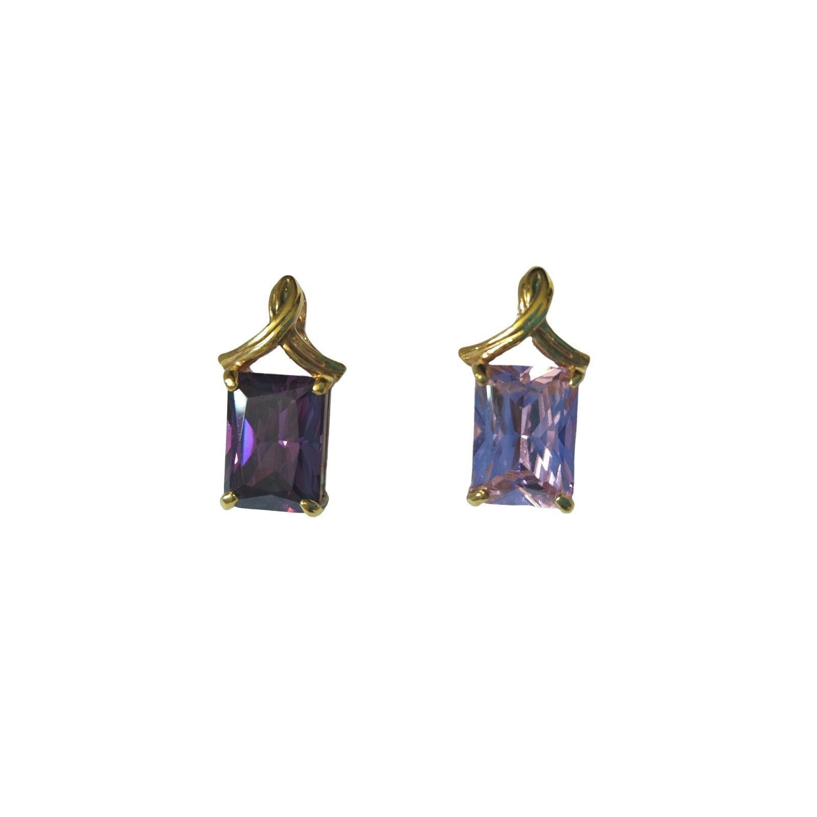 The Unbranded Brand Purple Amethyst Gold Plated Mismatched Stud Earrings Size ONE SIZE - 1 Thumbnail