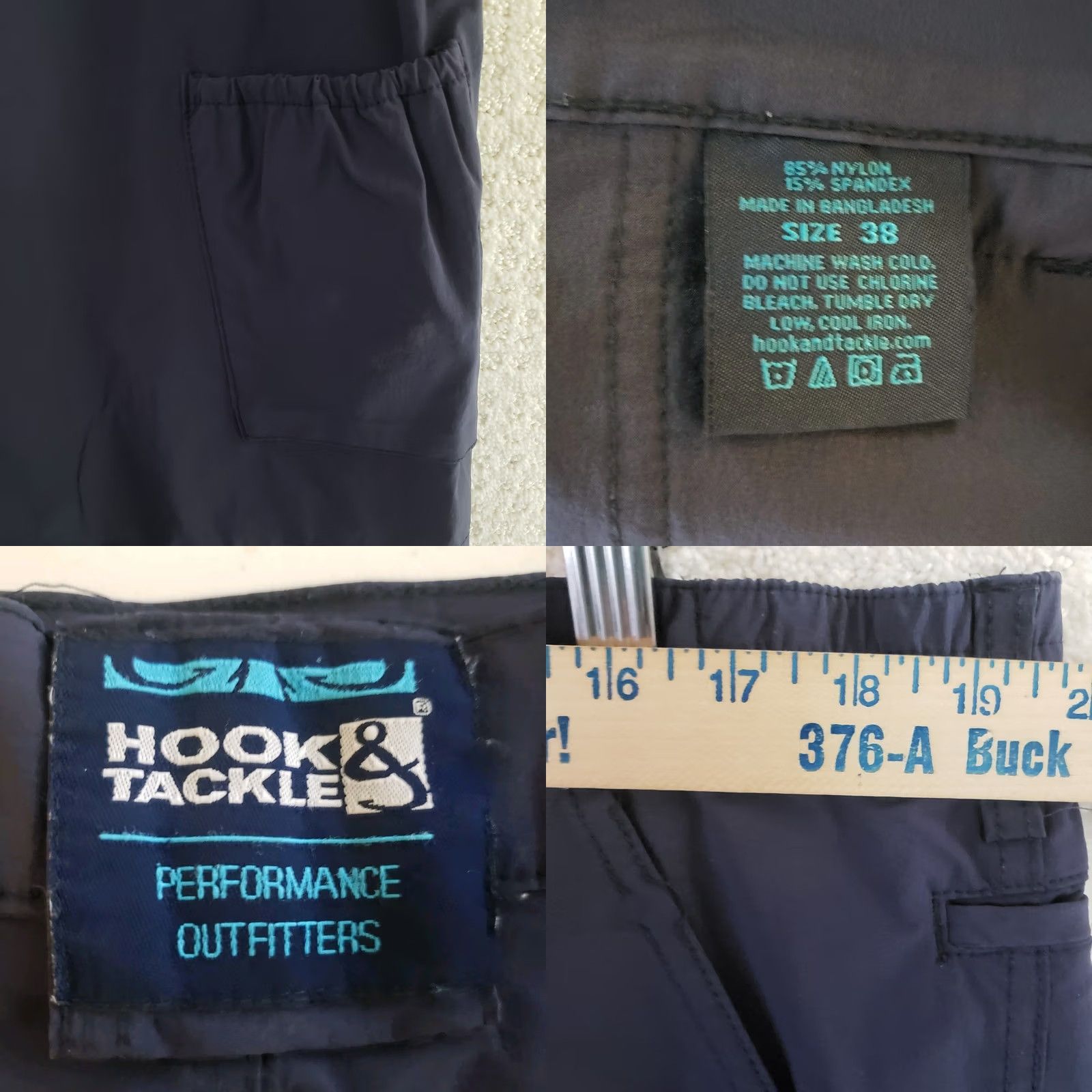 Vintage Hook & Tackle Fishing Shorts Mens 38x6 Blue Quick Dry Nylon Cargo Pockets Camping Outdoor Casual 90s? Size US 38 / EU 54 - 8 Thumbnail