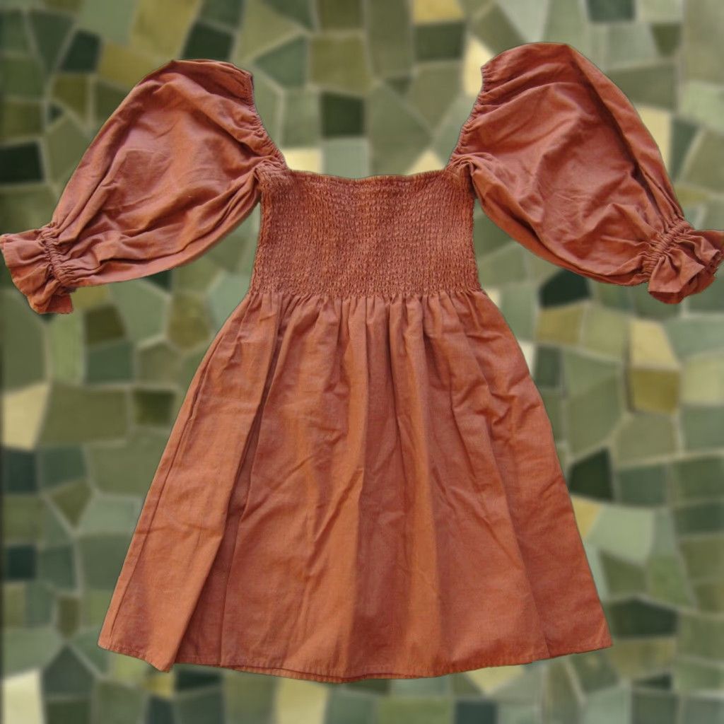 FLAX Kourt Flax Cotton Rust Orange Off Shoulder 3/4 Sleeve Pocket Short Dress XS Size 26" / US 2 / IT 38 - 1 Thumbnail
